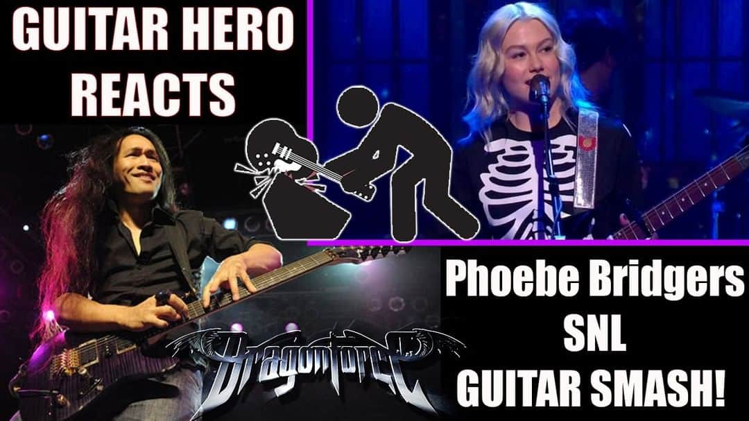 DragonForceのインスタグラム：「@HermanLi reaction to @phoebebridgers #SNL guitar smash. Watch the video THEN tell @hermanli what you think! 😅#PhoebeBridgers Link on bio as usual or go to YT of course! Will Phoebe respond to Herman?  #dragonforce #hermanli #guitarsmash #guitarsofinstagram」