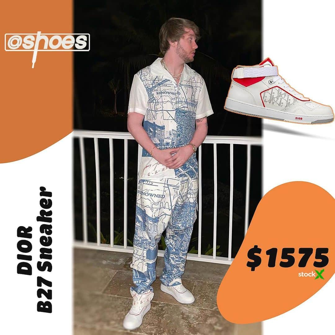 shoes ????のインスタグラム：「@murdabeatz rocking the high top B27 Dior sneakers yesterday🧯Is his fit as hard as his beats?😂  #complex #xxl #sneakernews #sneakers #nicekicks #kicksonfire #hypebeast #complexsneakers #brkicks #dior #murdabeatz #murda #yeezy #supreme #highsnobiety #solecollector #goat」