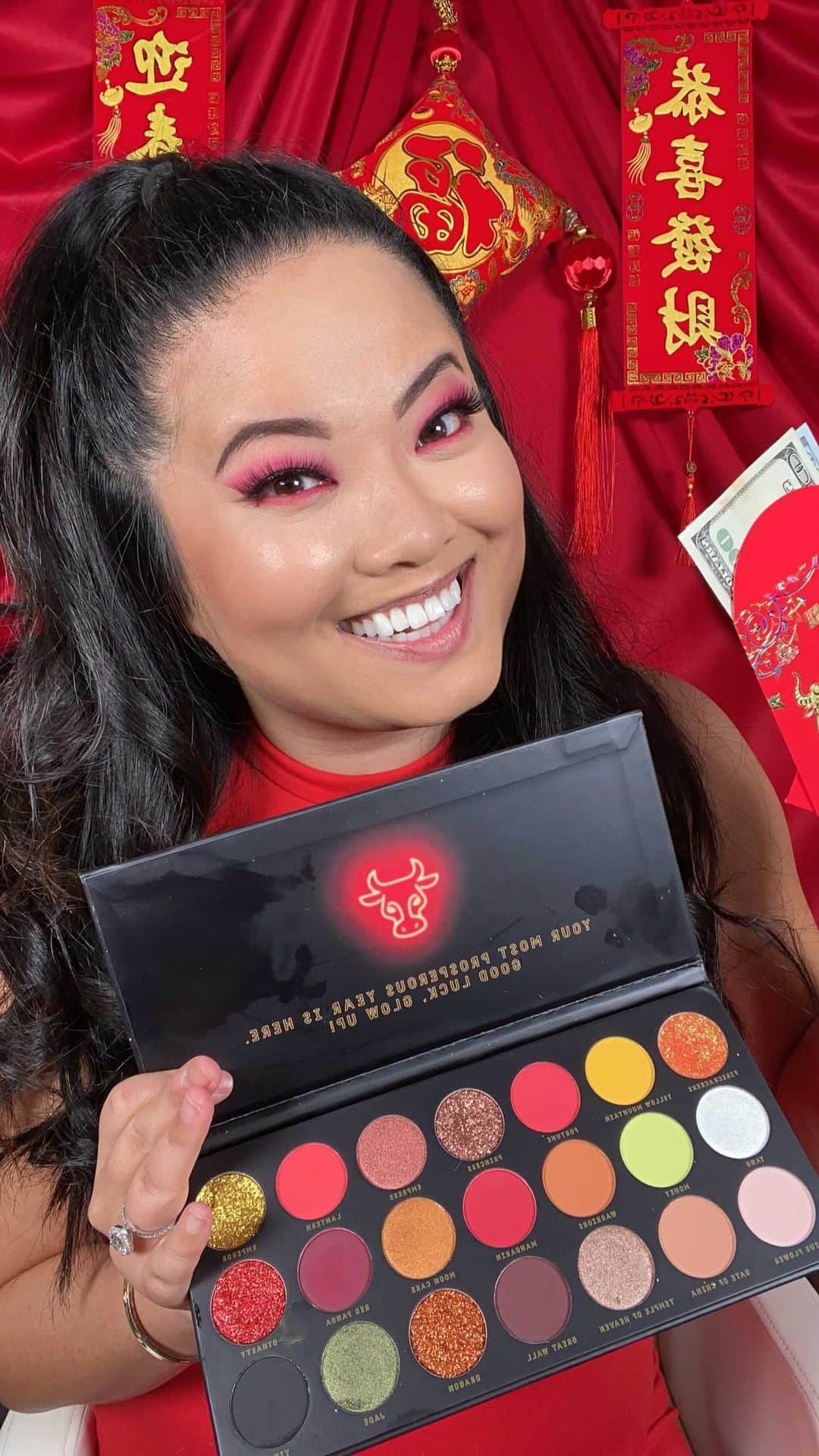 BH Cosmeticsのインスタグラム：「Ring in the year of the ox with the opulent Lunar New Year: 2021 Edit Collection, made with @xixiyang! The collection includes a 21-color eyeshadow palette, 2 styles of faux mink lashes, a liquid eyeliner, and 2 OMG! Face & Body Gel!」
