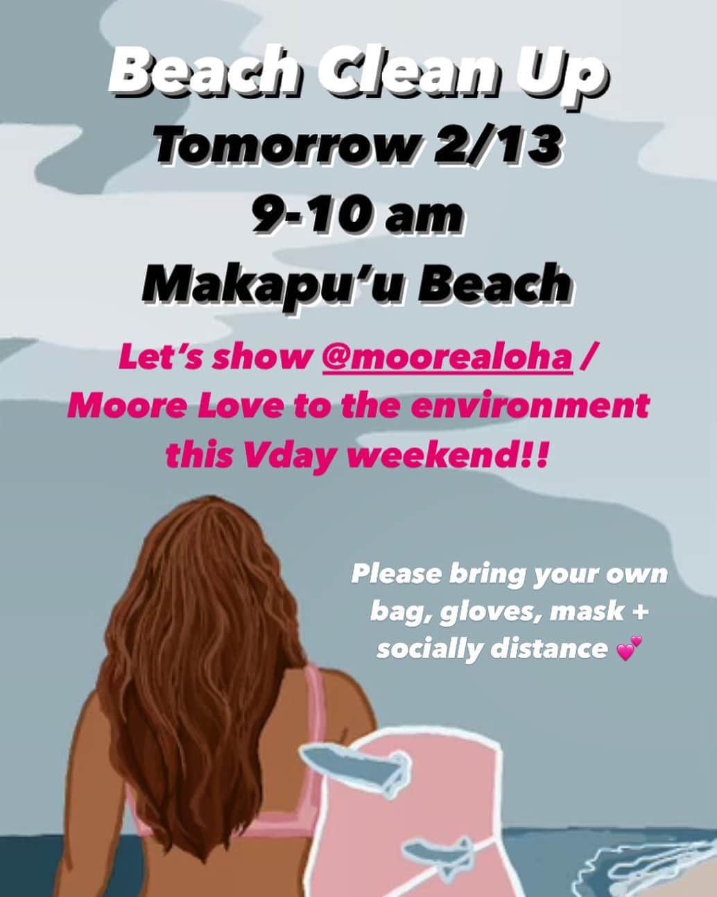 カリッサ・ムーアのインスタグラム：「In honor of Valentine’s Day, let’s do our part and show the ocean and one of our local Hawaii beaches some love with a clean up! Tomorrow 9-10 am Makapu’u Beach. Please bring your own bag, gloves, mask and social distance. @moorealoha will be providing some light refreshments 😊 If you want to take it one step further, please sign the #weareoneocean petition at the link in my bio urging world leaders to commit to the 30x30 goal at an upcoming UN convention later this year to protect 30% of our oceans by 2030👊🏼 @wsl @gillettevenus」
