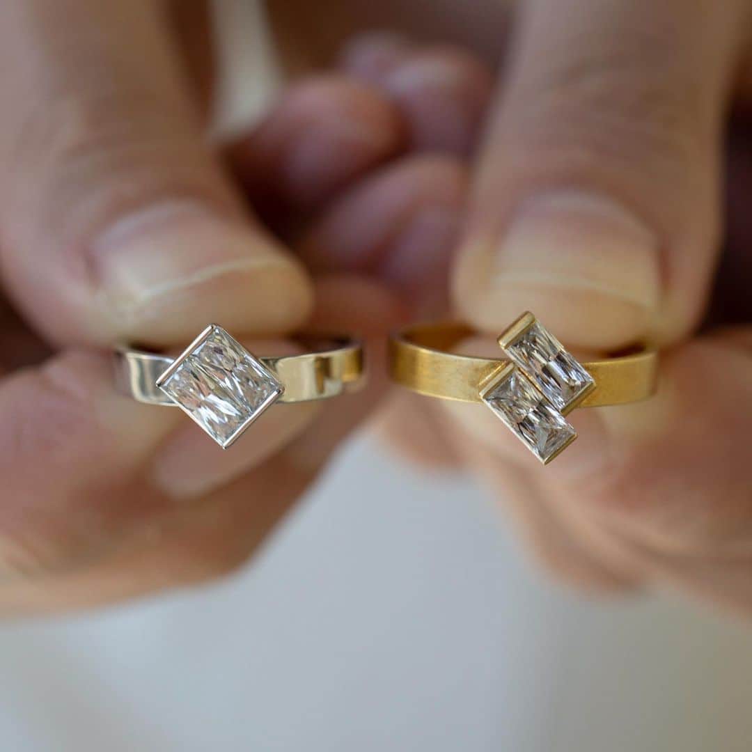 SHIHARAさんのインスタグラム写真 - (SHIHARAInstagram)「Flagship exclusive baguillion cut diamond rings in polished platinum and matte yellow gold.」2月13日 10時36分 - shihara