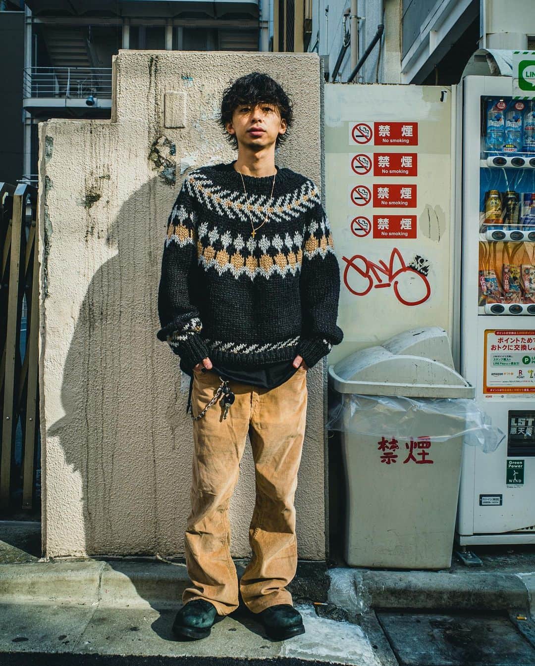 のインスタグラム：「古着STYLE  ニット @whatzupharajuku  #ノルディックニット  パンツ #levis  #levis646  ブーツ @ronhermanstore  #ロンハーマン  #oceantokyo #oceantokyoover #メンズヘア #メンズファッション #メンズパーマ #メンズ髪型 #メンズヘアカタログ #メンズモデル #雨宮雄三#雨スタ」