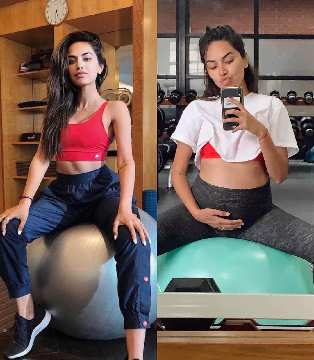 Diipa Büller-Khoslaのインスタグラム：「7.5 months in and still working up a sweat! 😉 Left or right?」