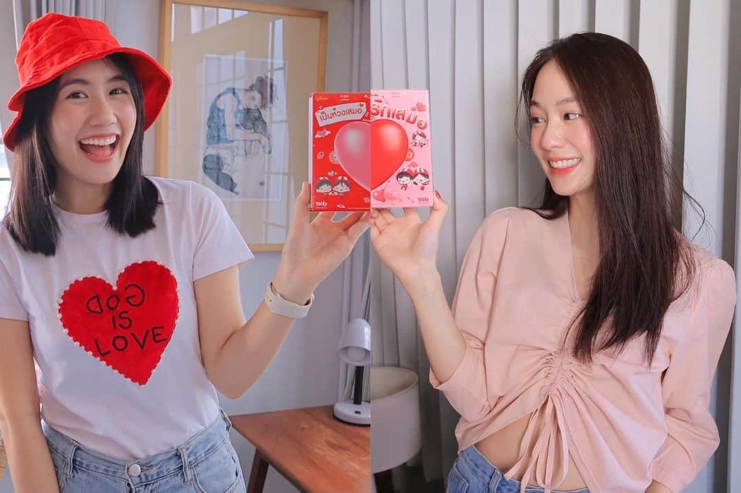 PIMTHAのインスタグラム：「วาเลนไทน์นี้จะไม่มีอะไรมาคั่นกลางระหว่างเรา @mayyr_ อ่ะ ยกเว้นกล่องป๊อกกี้แบบ Limited Edition มีรูปครึ่งหัวใจมาต่อกันได้แบบนี้ Level up ความซี้ซะหน่อยค้าบ เดือนแห่งความรักนี้ชวนเพื่อนซี้ไปเล่นกิจกรรมสนุกๆ ลุ้นไอโฟนต่อได้ที่ FB Page: Pocky TH จ้าา หมดเขต 19 ก.พ. นี้น้า   #แชร์รักกับเพื่อนเลิฟ #PockyValentine #ShareLoveWithFriend」