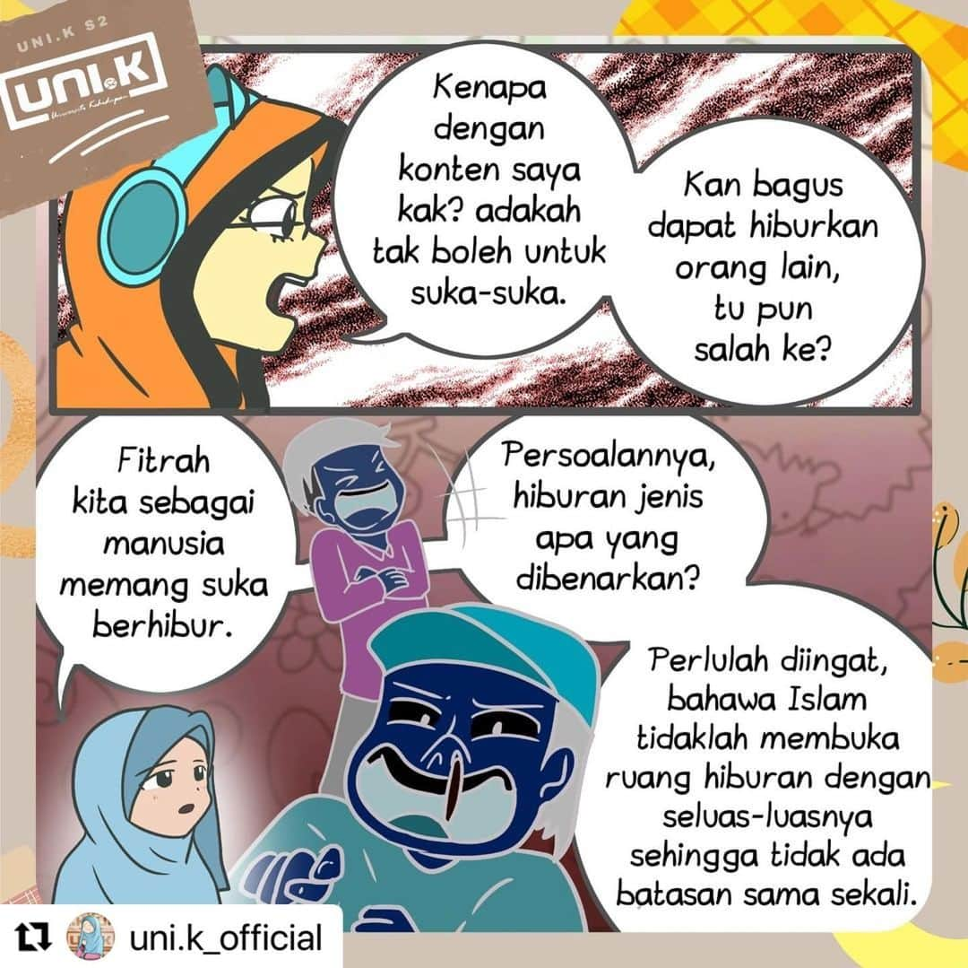 Koleksi Komik Malaysiaさんのインスタグラム写真 - (Koleksi Komik MalaysiaInstagram)「#Repost @uni.k_official with @make_repost ・・・ Episod #15 S2 [Berhibur] Imah menasihati Nadia tentang garis panduan berhibur dalam Islam. . Demikianlah fitrah manusia, suka berhibur dan berseronok. Islam tidak melarang umatnya untuk berhibur, malah nak menunjukkan betapa menyeluruhnya Islam sehinggakan nak berhibur pun ada "guideline" nya. . Kata segelintir orang, buat apa perlu "guideline", semua ni hanya mengongkong kreativiti, jumud dan tidak maju. Apa ertinya kreativiti andai ia menganiaya orang lain atas nama hiburan, apa ertinya maju andai ia melanggar syariat. . Beserdahanalah dalam berhibur, pastikan ia tidak mengundang perkara dosa. . “Janganlah banyak tertawa! Sesungguhnya banyak tertawa akan mematikan hati." (HR At-Tirmidzi no. 2305.)  . Sementara itu, Syahid tak puas hati dengan Encik Daku. . #komikmalaysia #komik #gengkomik #koleksikomikmalaysia #malaysia #komiklokal  #pesanan  #covid19malaysia  #tiktokmalaysia  #komikmontaj #tanggungjawab  #kartunmalaysia #komikstrip #komiklawak #contentcreator  #gengkomikmalaysia  #komikindonesia  #komikstrip #viralmalaysia  #komikmuslim #islam #icomic  #covid_19  #komikharian #unikkomik  #instakomik #lukisandakwah #youtuber」2月13日 16時50分 - tokkmungg_exclusive