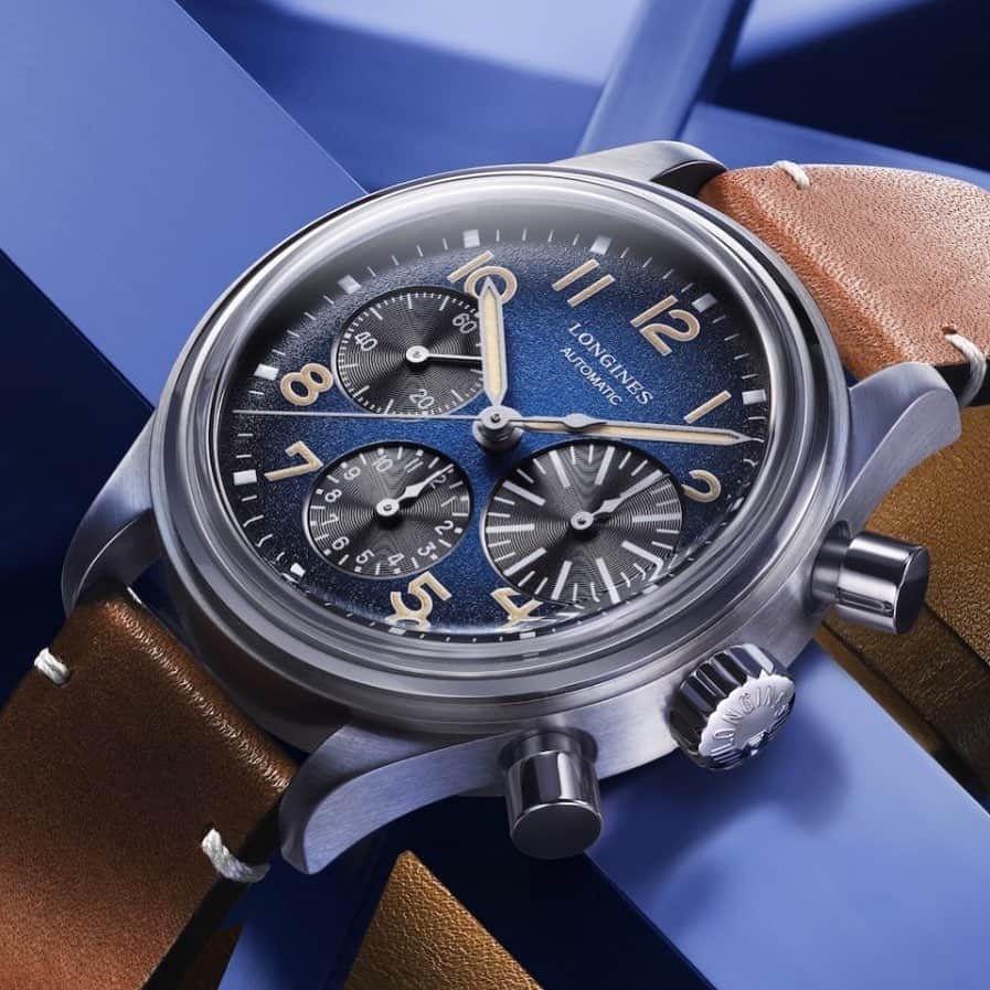 WATCHMANIAのインスタグラム：「Introducing the titanium @longines Avigation BigEye Petrol Blue. Details and pricing on the web site. Link in bio.」