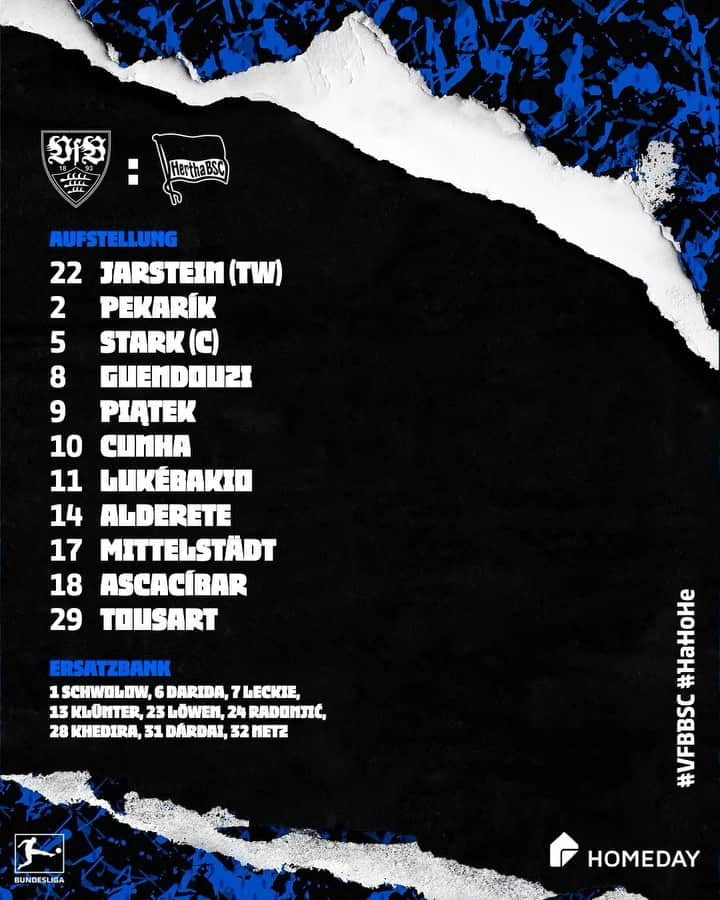ヘルタ・ベルリンのインスタグラム：「Diese 1️⃣1️⃣ beginnt für uns bei #VFBBSC - lasst euer 💙 auf dem Platz und holt für uns alle die Punkte, Jungs! 🙏 . . #GemeinsamHertha #attacke #hungrigsein #HaHoHe #herthabsc」