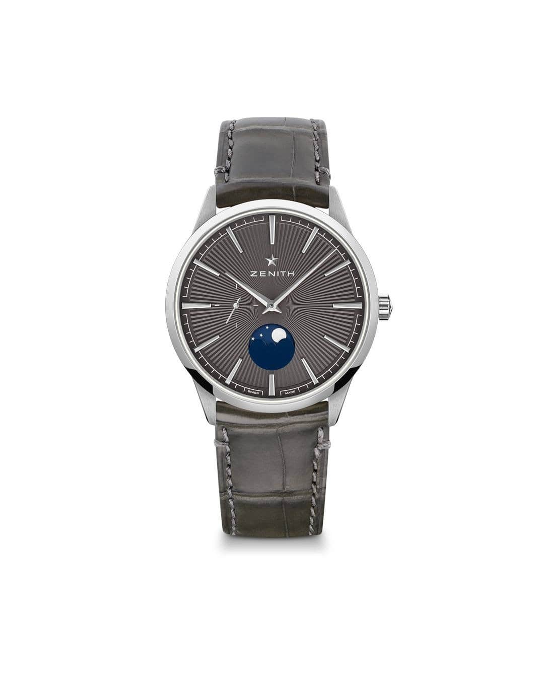 ゼニスのインスタグラム：「#EliteMoonphase: A natural choice to mark the Lunar New Year in a stellar way: Elite Moonphase with a slate-grey dial.」