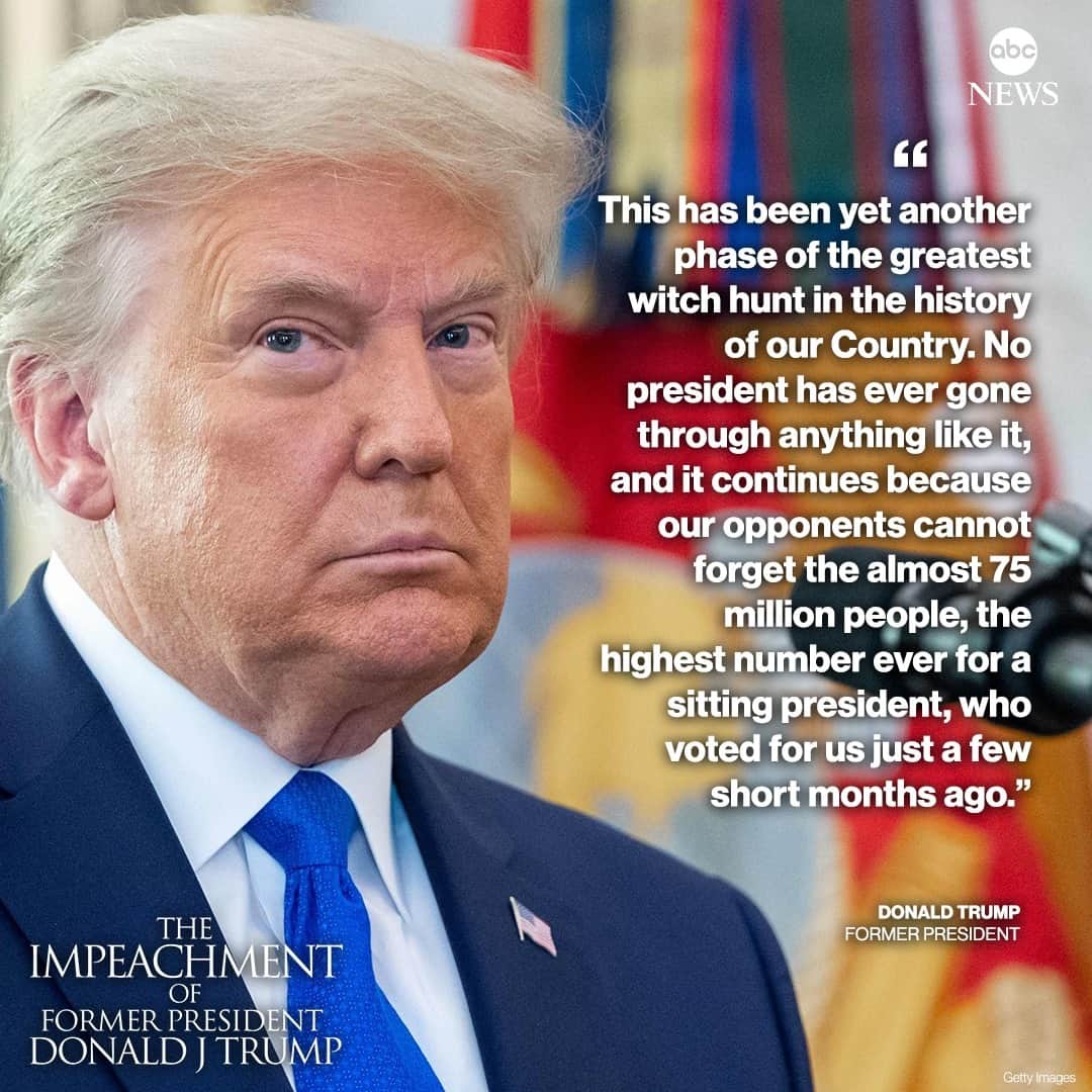 ABC Newsさんのインスタグラム写真 - (ABC NewsInstagram)「JUST IN: Former Pres. Trump responds to vote acquitting him in second impeachment trial: "This has been yet another phase of the greatest witch hunt in the history of our Country." #impeachmenttrial #trump #politics」2月14日 6時14分 - abcnews