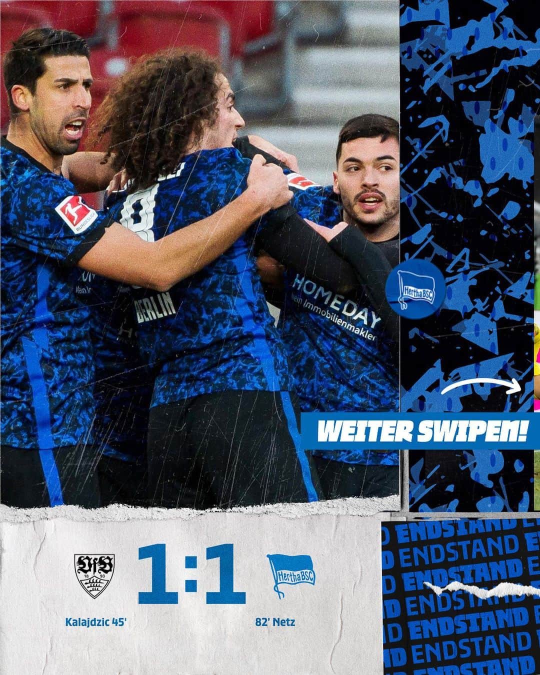 ヘルタ・ベルリンのインスタグラム：「➕1️⃣! Und jetzt weiter, Team! 💙🤜🤛 . . #VFBBSC #GemeinsamHertha #HaHoHe #herthabsc」