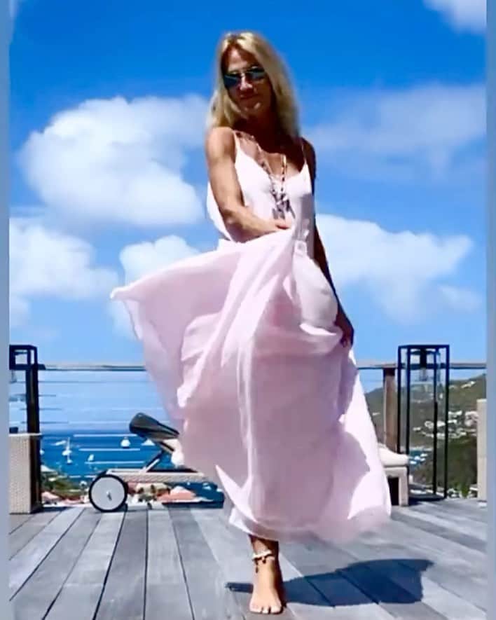 のインスタグラム：「Postcard from St Barth of my dearest and most beautiful friend @lilianejossua enjoying some peace and sun wearing a mimi Liberté blush pink cotton voile dress available at the successful luxury designers store @montaignemarket @montaignemarketstbarth  #mimiliberté #michelklein #resort #luxurylifestyle #stbarth」
