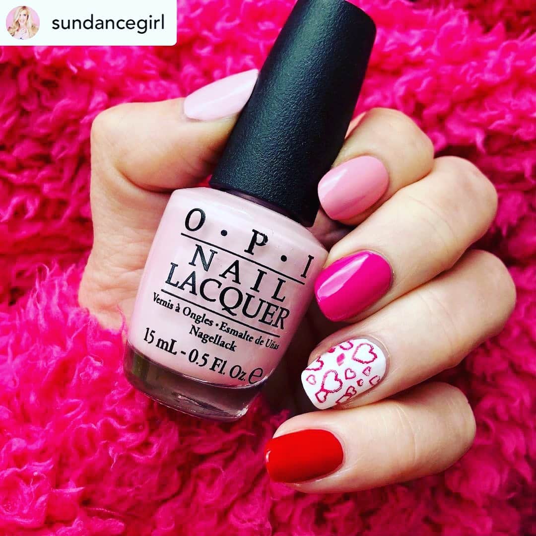 Nail Designsのインスタグラム：「Credit • @sundancegirl All the @OPI love with this skittle manicure! I used @bornprettyofficial stamping plate BP&KCL005 for the hearts ♥️ #gifted  Colours used - 💗Mod About You 💗Pinking of You 💗No Turning Back from Pink Street 💗Big Apple Red . . . . . . . . . . . . .  #opiobsessed #nailspafeature #lockdownnails #nailartpromote #nailsaddict #nailart #mynails #nailsdid #nailmob #notd #heartnails #naturalnails #nailaddicts #valentinesnails #naildesigns #manigram #instanails #opinailsuk #nailideas #nailsoftheday #easynailart #nailartideas #heartnailart #coloristheanswer #valentinesnailart #nailitdaily #galentinesday #nailgoals #skittlesmani」