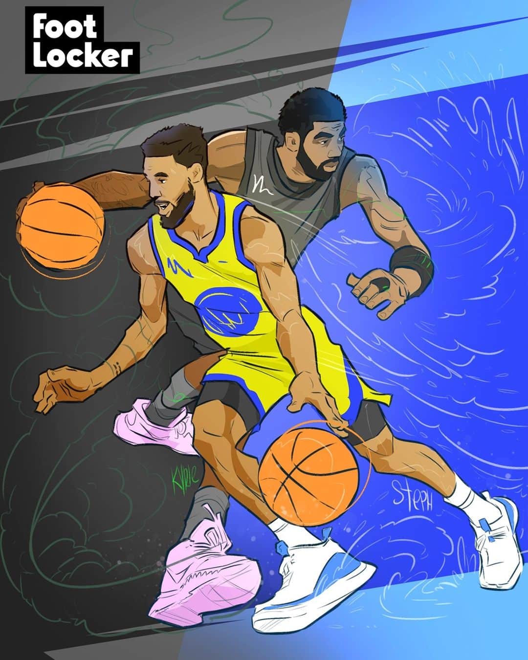 Foot Lockerのインスタグラム：「Who has better handles...Kyrie or Steph? 🤔   🎨  by @karmoruu」