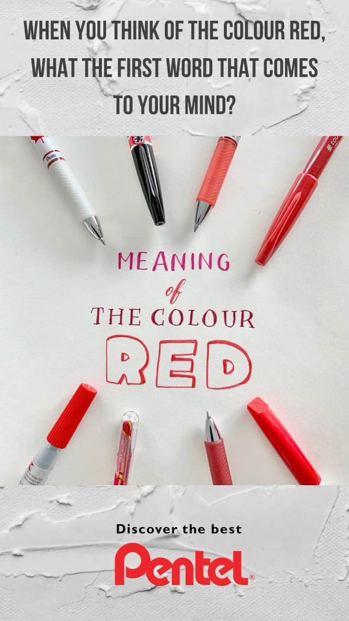 Pentel Canadaのインスタグラム：「When you think of the colour red, what the first word comes to your mind?😃  #pentelcanada #pentel #stationeryaddict #redink #happyvalentinesday #valentinesday2021 #stationerylove #handletterer #calligraphylettering #penstore #pens #brushpen #brushlettering #pentelbrushpen」