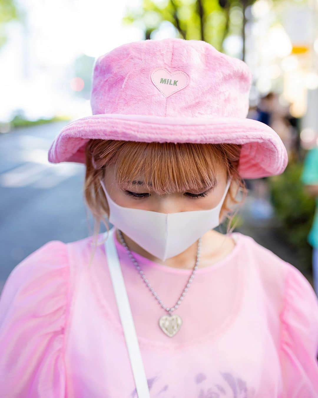 Harajuku Japanさんのインスタグラム写真 - (Harajuku JapanInstagram)「19-year-old Japanese fashion student Aba (@abapalette) on the street in Harajuku wearing a pink furry hat by legendary Harajuku brand Milk with a sheer pink H&M dress over a dalmatian print top, an iGirl heart necklace, a Tokyo Bopper heart purse, and black Dr. Martens boots.」2月14日 4時41分 - tokyofashion