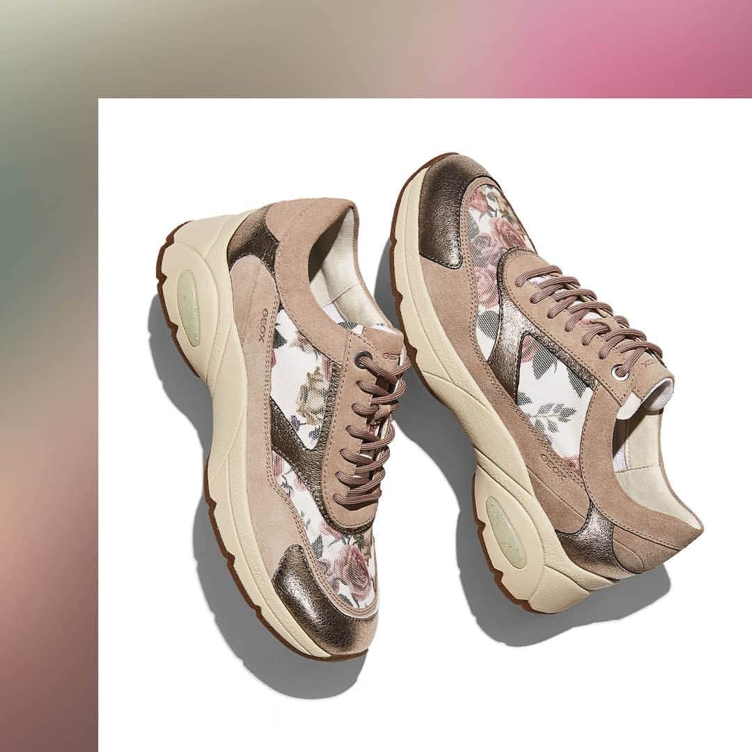 ジェオックスのインスタグラム：「Blossom into style, one step at a time.  Floral meets sports-chic in these pastel pink sneakers.  ​ ​ ​#geox #geoxshoes #ExpressYourWorlds」