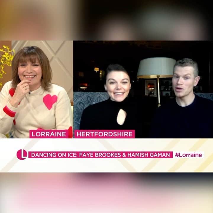 ハミッシュ・ゲイマンのインスタグラム：「This is another thing off the bucket list ✅ Thrilled to have had the opportunity to be on @lorraine with @faye_brookes talking all about our @dancingonice journey so far and my incredible fiancée @ameliaskating ❤️ Akira and Zana even got a feature 😁 You can watch the full interview on the ITV hub (Friday episode).  #dancingonice #itv #teamfaymish #lorraine」