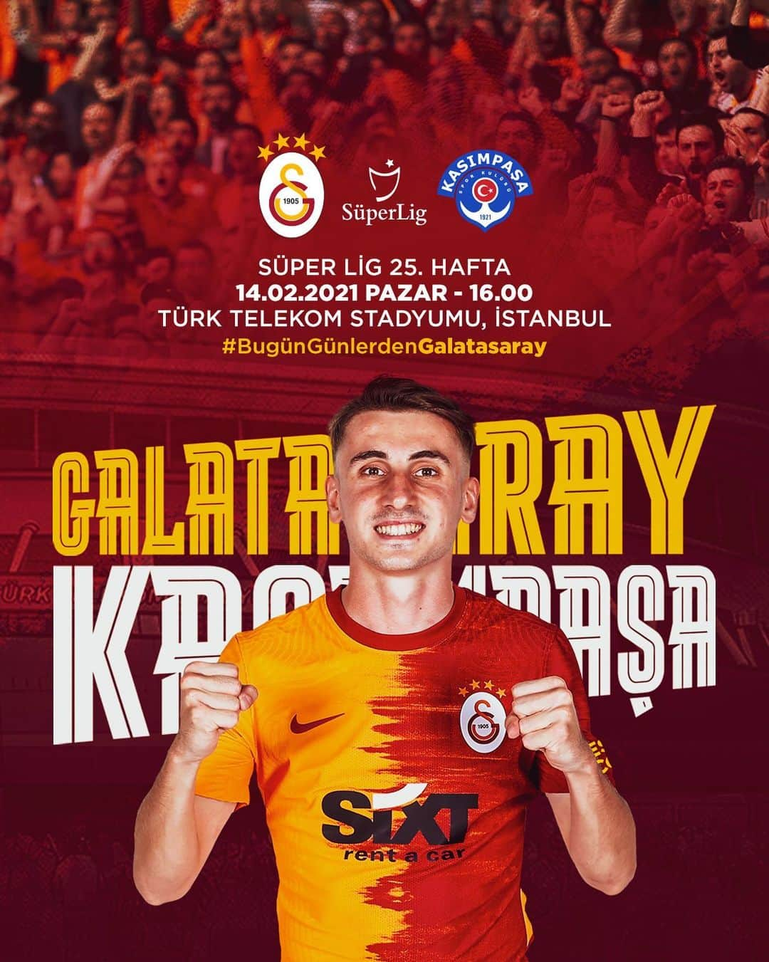 ガラタサライSKさんのインスタグラム写真 - (ガラタサライSKInstagram)「#BugünGünlerdenGALATASARAY 💪  #OnlyYouGalatasaray 💛❤️  🏆 Süper Lig 2020-2021 Sezonu 🗓️ 25. Hafta ⚽ Kasımpaşa 📆 14.02.2021 ⏰ 16.00 🏟️ Türk Telekom Stadyumu  📲 #GSvKSM 🔗 https://www.galatasaray.org/haber/futbol/maca-dogru-galatasaray-kasimpasa/48141」2月14日 6時00分 - galatasaray