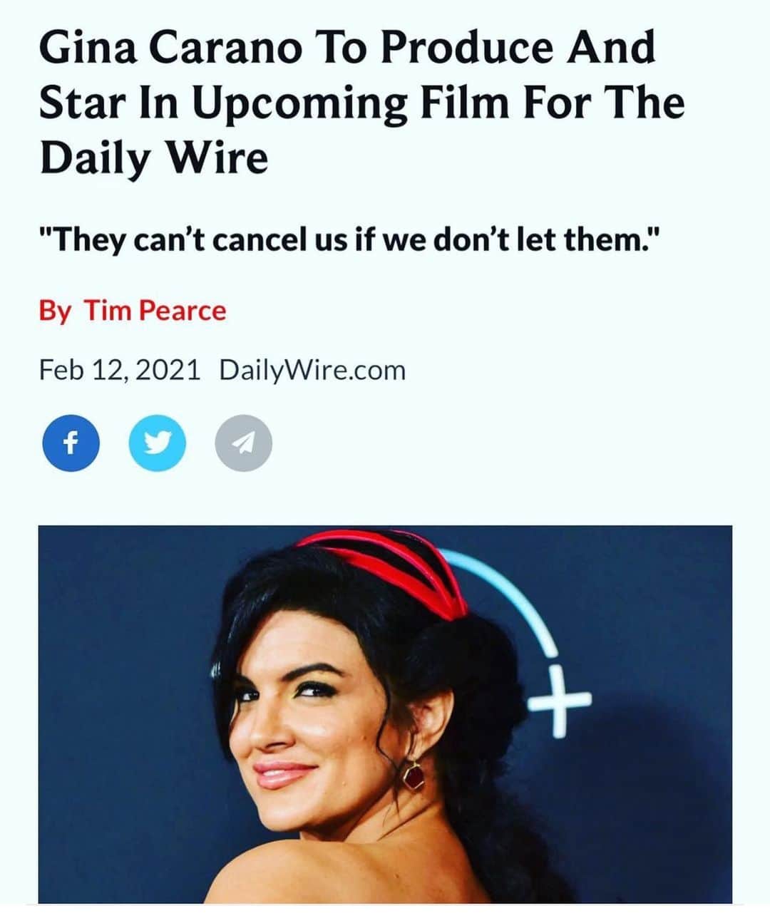 サミーア・アームストロングのインスタグラム：「Just so incredibly cool @ginajcarano ❤️🙌🏼❤️.  • This is so poignant. What a complete class act & badass. I hope more people will follow suit and are so inclined to speak up for what’s right.  • What is right is the ability to coexist amongst political differences.  • No one should be canceled because of our political beliefs.  • @ginajcarano just proved you can thrive in the midst of contrast when you stand up for your truth.  • Good job to @realdailywire for having her back 🙌🏼」