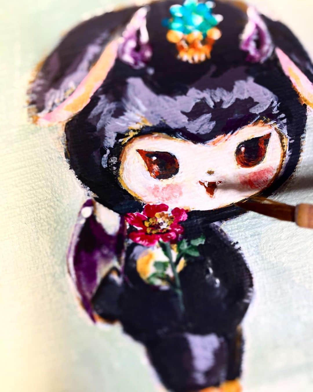 加倉井ミサイルのインスタグラム：「おまえに薔薇の花をやろう🌹  #ワルミミ #warumimi #ソフビ #sofvi #vag22  #medicomtoy #絵本  #manga #cartoon #cartoons  #painting #illustration #art #artwork #artist #picturebooks #Childrensbook #childrenbook#stuffed」