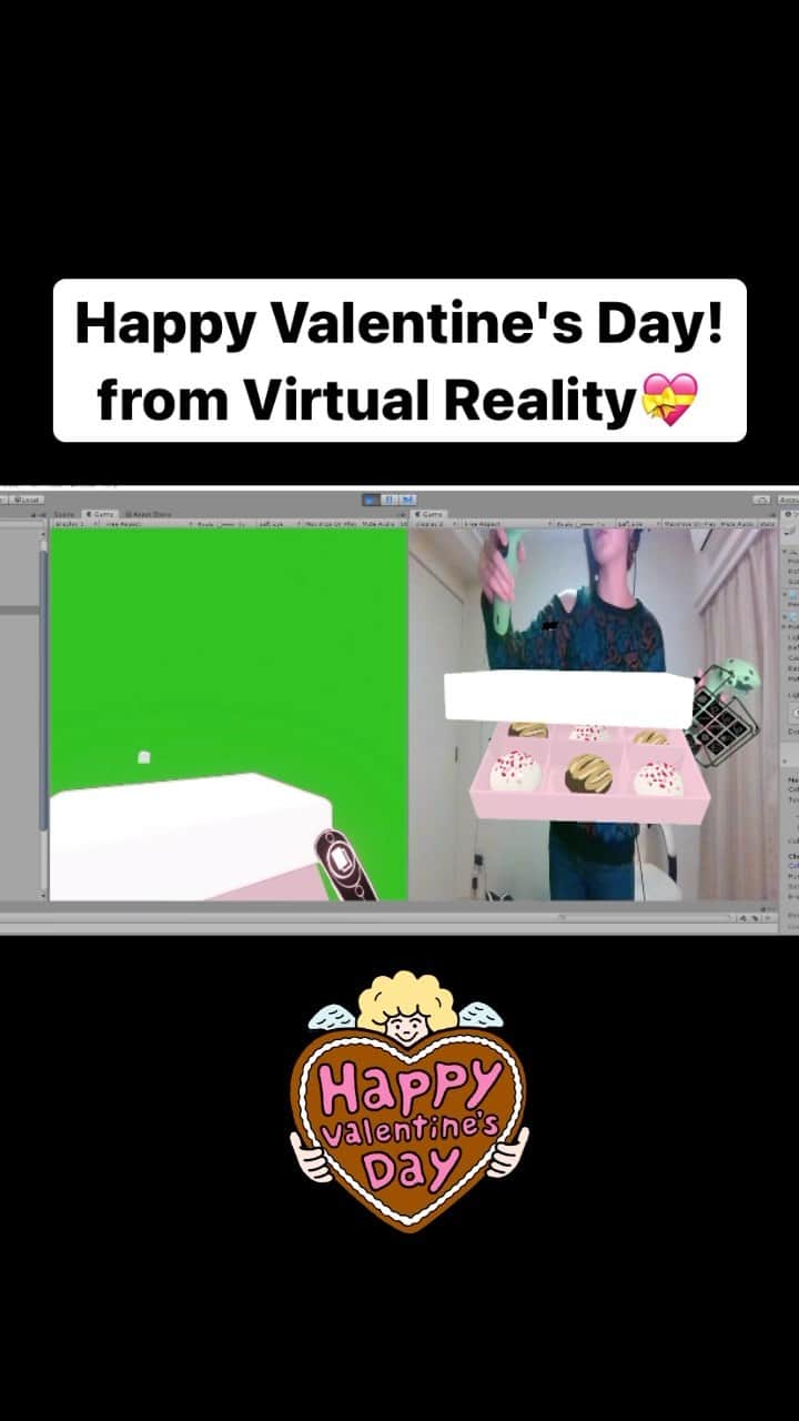 のインスタグラム：「会えないのでVRからチョコをお届け🍫 ハッピーバレンタイン💝  #valentine #happyvalentinesday #ハッピーバレンタイン #バレンタイン #VR #tiltbrush #virtualreality #手作りチョコ #お菓子作り」