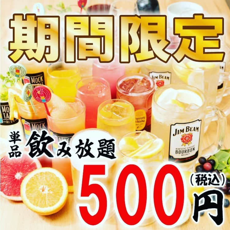 炉端焼き とろ函～とろばこ～ 堅田店のインスタグラム：「1時間500円飲み放題とかやってます！ インスタ見たでお会計なんと30％off！🥺 #堅田駅前#駅前#地酒＃いくら#コロナ対策 ＃炭火#炉端#飲み放題あり#gotoキャンペーン#ランチ#居酒屋ランチ#ホッケ#定食#テイクアウト#個室＃少人数宴会#クーポン#とろ守山#とろ函膳所#蟹#鍋#」