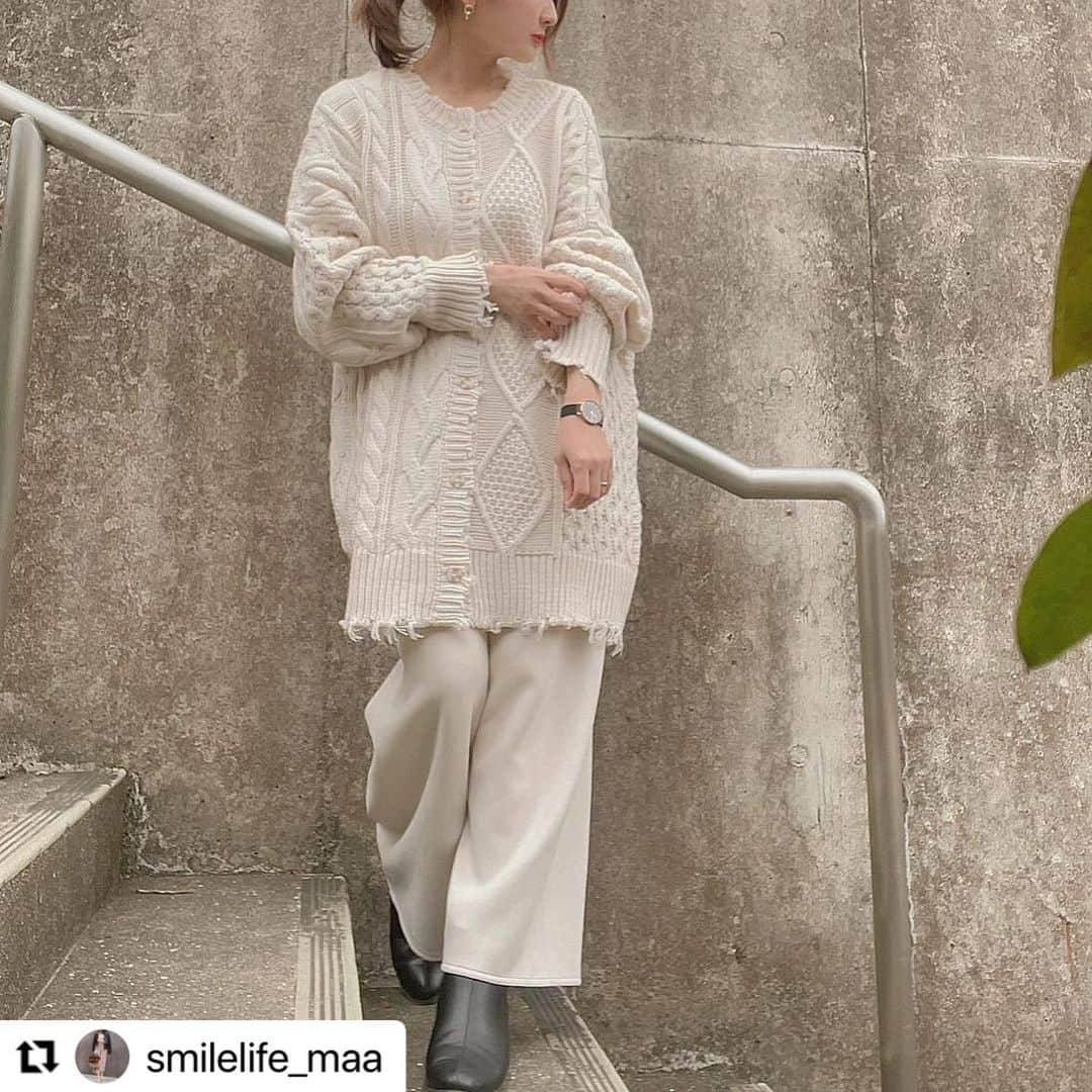 Re:EDIT OFFICIALさんのインスタグラム写真 - (Re:EDIT OFFICIALInstagram)「・ @smilelife_maa さんが アラン編みダメージニットプルオーバーを 素敵に着用くださいました！ ありがとうございます😌 ・・・ 2021.01.13〜coordinate ◡̈⃝⋆*  アラン編みの サスティナブルニットで ダメージ加工がおしゃれすぎる❤︎  ゆるっとオーバーサイズのニットが たまらん〜◡̈♡  knit/ @reedit_official  pants/ @coca_official_store  boots/ @amiami_shoes   #reedit#リエディ#リエディスタ #リエディコーデ #大人カジュアル #ダメージニット#スウェードタッチ #ワイドパンツ#coca#coca_code #低身長コーデ #アラフォーママ #fashion#kaumo_fashion #ponte_fashion #ライブドアインスタブロガー #partegram」2月14日 14時05分 - reedit_official