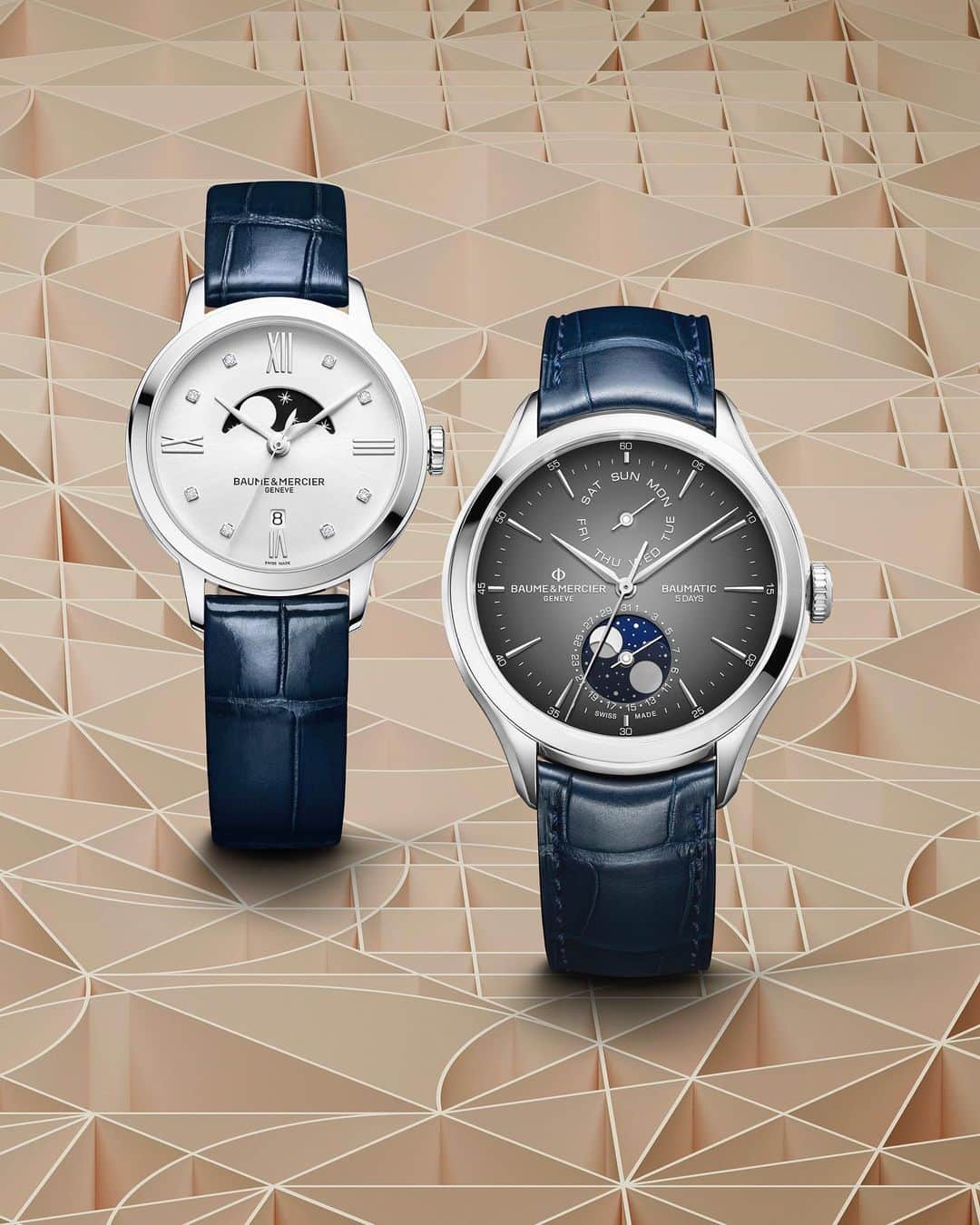 のインスタグラム：「It's time to show your appreciation, to love and be loved; even if you are single! Baume and Mercier wishes you a Happy Valentine's Day! -- Classima 10329 and Clifton Baumatic 10548 Assembled in Baume & Mercier's workshops in Les Brenets, in the Swiss Jura.  -- #BaumeetMercier #Baumatic #Classima #Luxurywatch #SwissMade #WatchesofInstagram #Watchcollector #Timepiece #Instawatch」