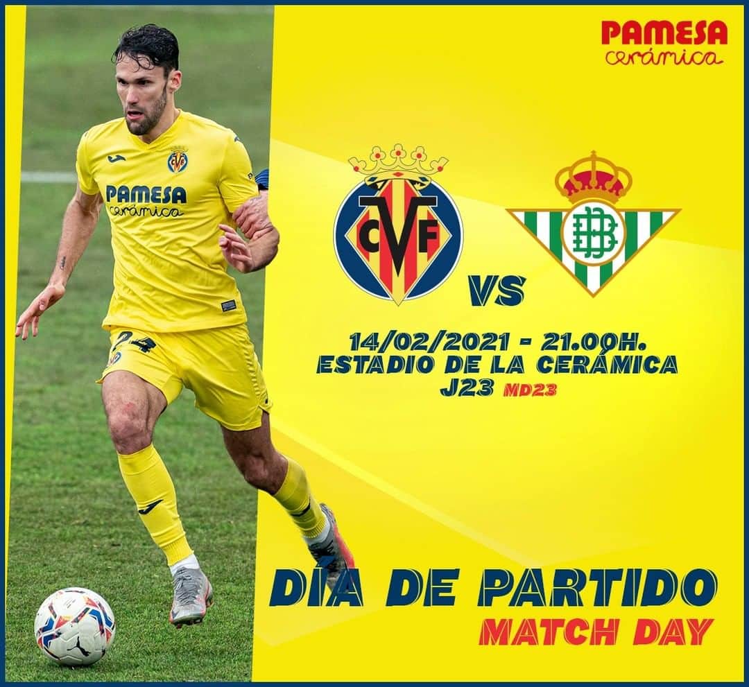 ビジャレアルCFのインスタグラム：「¡Día de partido 💪!   🆚 @realbetisbalompie  🏆 @laliga  🗓 Jornada 23 ⌚ 21.00h 🏟 Estadio de la Cerámica 📺 @movistarplus  📱 #VillarrealRealBetis   Match day 💪!   🆚 @realbetisbalompie  🏆 @laliga  🗓 Matchday 23 ⌚ 9pm CET 🏟 Estadio de la Cerámica 📺 LaLigaTV (🇬🇧) 📱 #VillarrealRealBetis   #futbol #football #soccer #laliga」