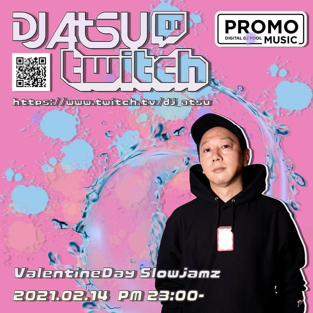 DJ ATSUのインスタグラム：「【Tonight】﻿ ﻿ 23:00- #Twitch #TwitchJP スタート！﻿ 早ければ22:00-、莉子ちゃん次第です。﻿ すいません。﻿ ﻿ 滑り込みバレンタインデー、ということでスローミッドを中心にプレイします♪﻿ お時間あればゼヒ‼︎﻿ ﻿ https://twitch.tv/dj_atsu」