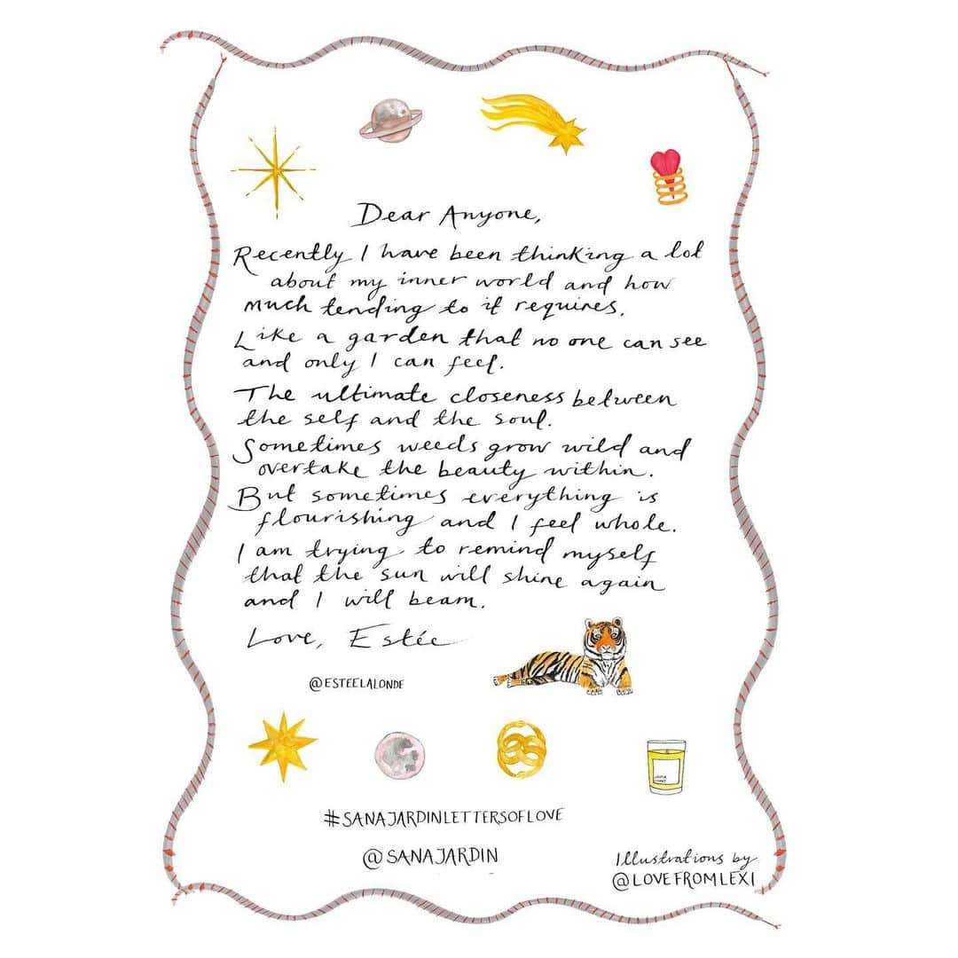 Estée Lalondeのインスタグラム：「I wrote down a little love letter to myself 💘 I hope those who resonate with this feel a little love boost today. ❤️  Inspired by @sanajardin #SanaJardinLettersOfLove ✨💫🌛💕」