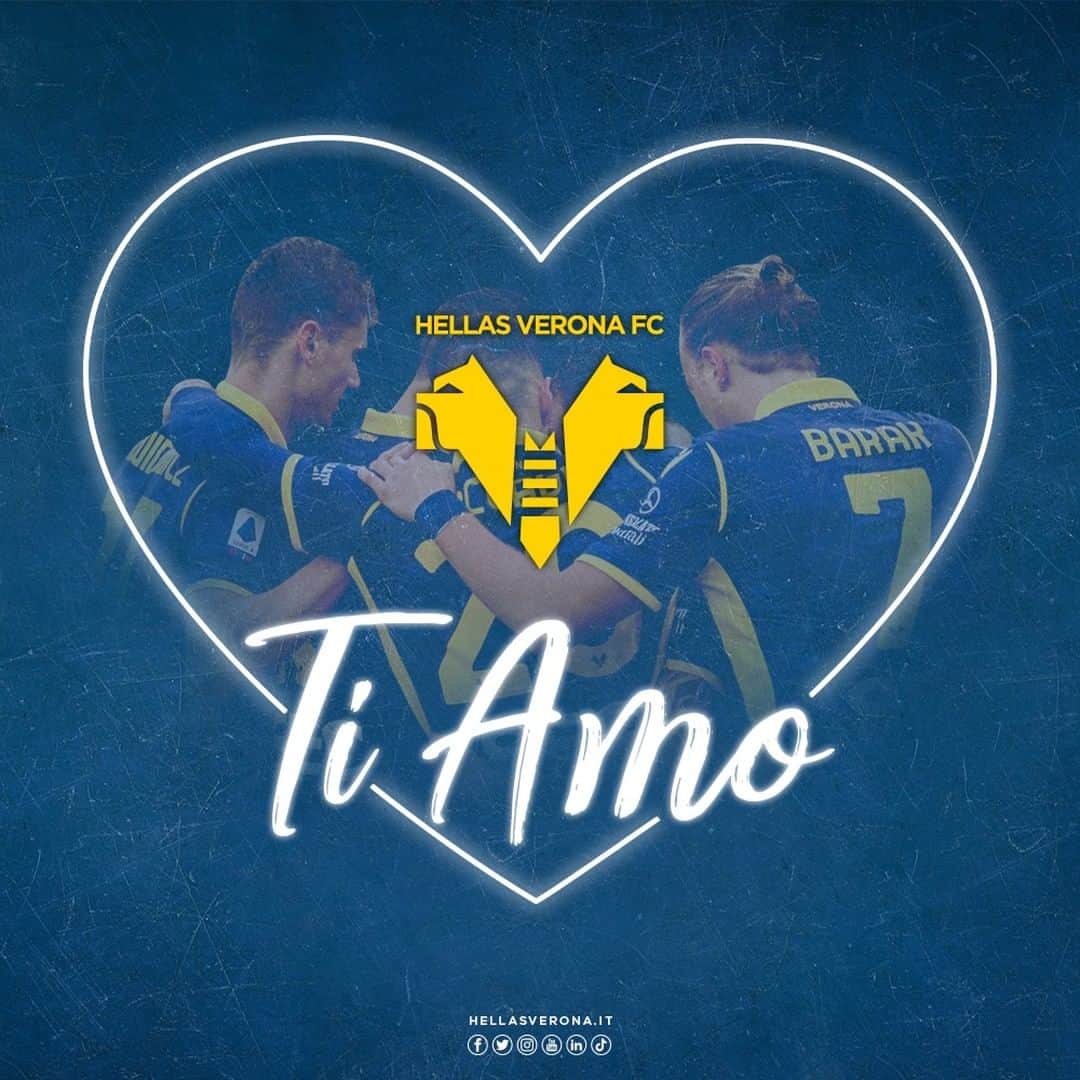 エラス・ヴェローナFCのインスタグラム：「💛 𝐀𝐌𝐎 𝐈𝐋 𝐕𝐄𝐑𝐎𝐍𝐀 𝐏𝐄𝐑𝐂𝐇𝐄'... 💙  #SanValentino #HVFC」