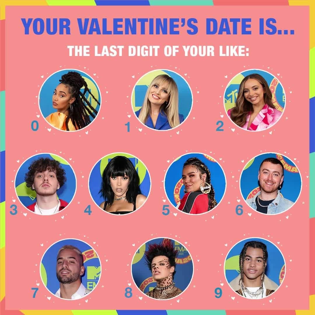 MTV EMAのインスタグラム：「Roses are red 🌹 Violets are blue 💙 Here's a virtual Valentine for you! 😍 Like & tell us who's your v-day date in the comments 👇  #HappyValentinesDay」