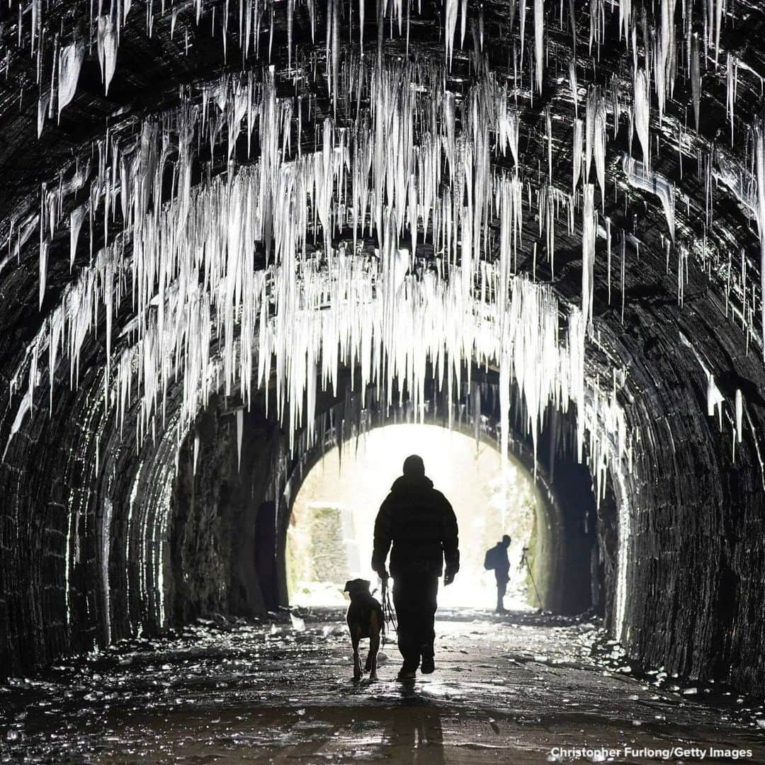 ABC Newsさんのインスタグラム写真 - (ABC NewsInstagram)「WINTRY WANDER: Icicles hang from the roof of the Hopton Tunnel on the High Peak Trail in Matlock, England.」2月14日 23時14分 - abcnews