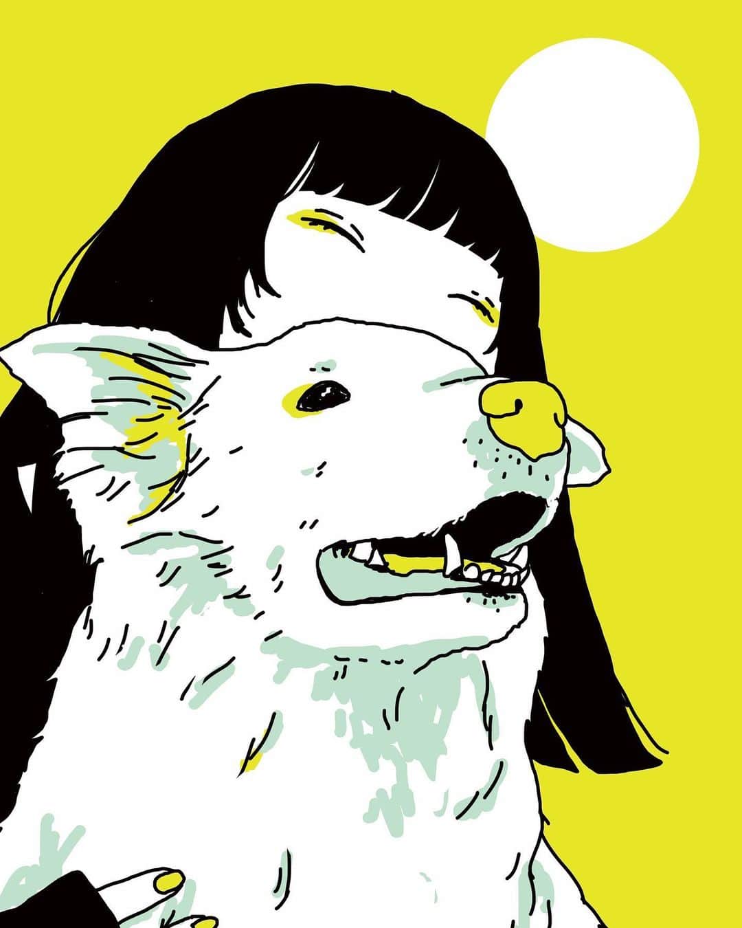 フクザワさんのインスタグラム写真 - (フクザワInstagram)「ねんごろに愛育してね #dogstagram #illustration #ボーダーコリー #japanesegirl #絵 #animal #動物と月」2月14日 23時52分 - fuku_zawa