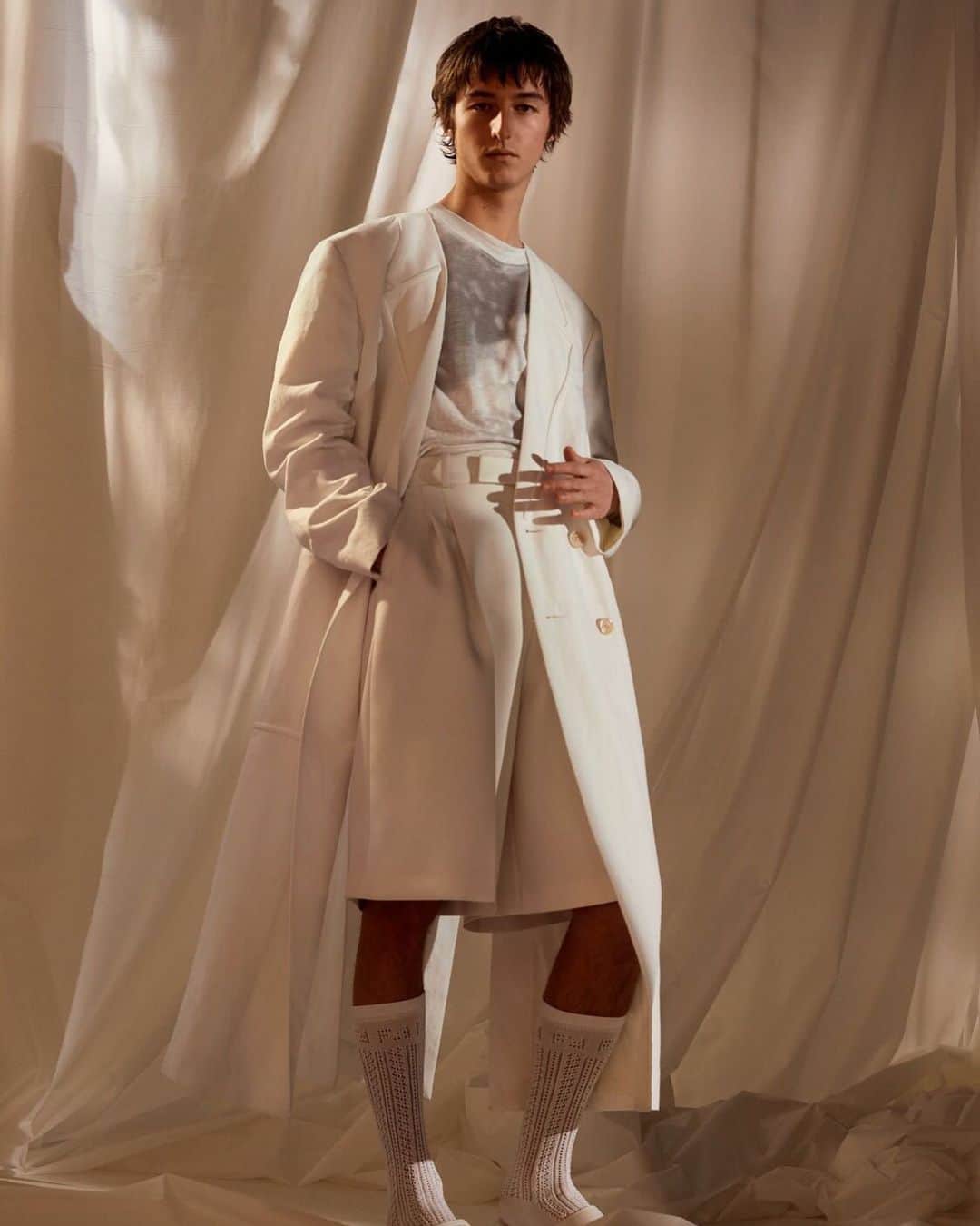 Fendiのインスタグラム：「An ode to timeless tailoring, modernized by pure, pristine shades and playful, exaggerated proportions. Explore more #FendiSS21 looks at Fendi.com.   Photographer: @josh._.hight Stylist: @ganio Models: Felix Cheong Macleod, Jean Augnet and Alexander Carey Morgan」