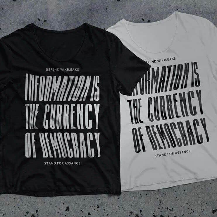 WikiLeaksさんのインスタグラム写真 - (WikiLeaksInstagram)「NEW: Information is the currency of democracy. Custom design & font donated by artist ALTK. Wear your support from @WikiLeaksShop and get 14% off with code DEMOCRACY. #Democracy #Information #Art #Artist #Activist #Activism #WikiLeaks #Assange #FreeAssange #DropTheCharges #FreeAssangeNow」2月15日 3時04分 - wikileaks