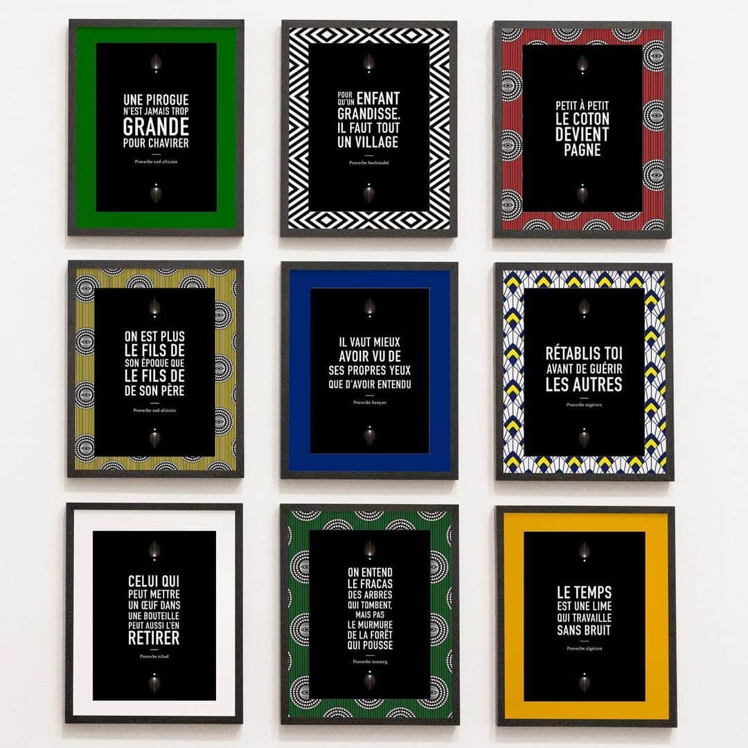 Grace Bonneyのインスタグラム：「@yaquimpii takes over: I thought I would wrap up this take over by giving you a snapshot of our collection of African proverbs made in postcards (not available in English yet). One of them says: « We hear the crash of trees that fall, but not the whisper of the forest that pushed them » - Touareg proverb. A great reminder that your inner force, invisible to the eyes, is more powerful than your failures.  Another one I like: « You have three friends in this world: courage, intelligence and wisdom » - Fon proverb. 😉  Looking forward to welcoming you at the new @littleafricaparis store and cultural center when travel restrictions are lifted.   Thank you @grace__bonney 🙏🏾  Au revoir ✌🏾🇫🇷」
