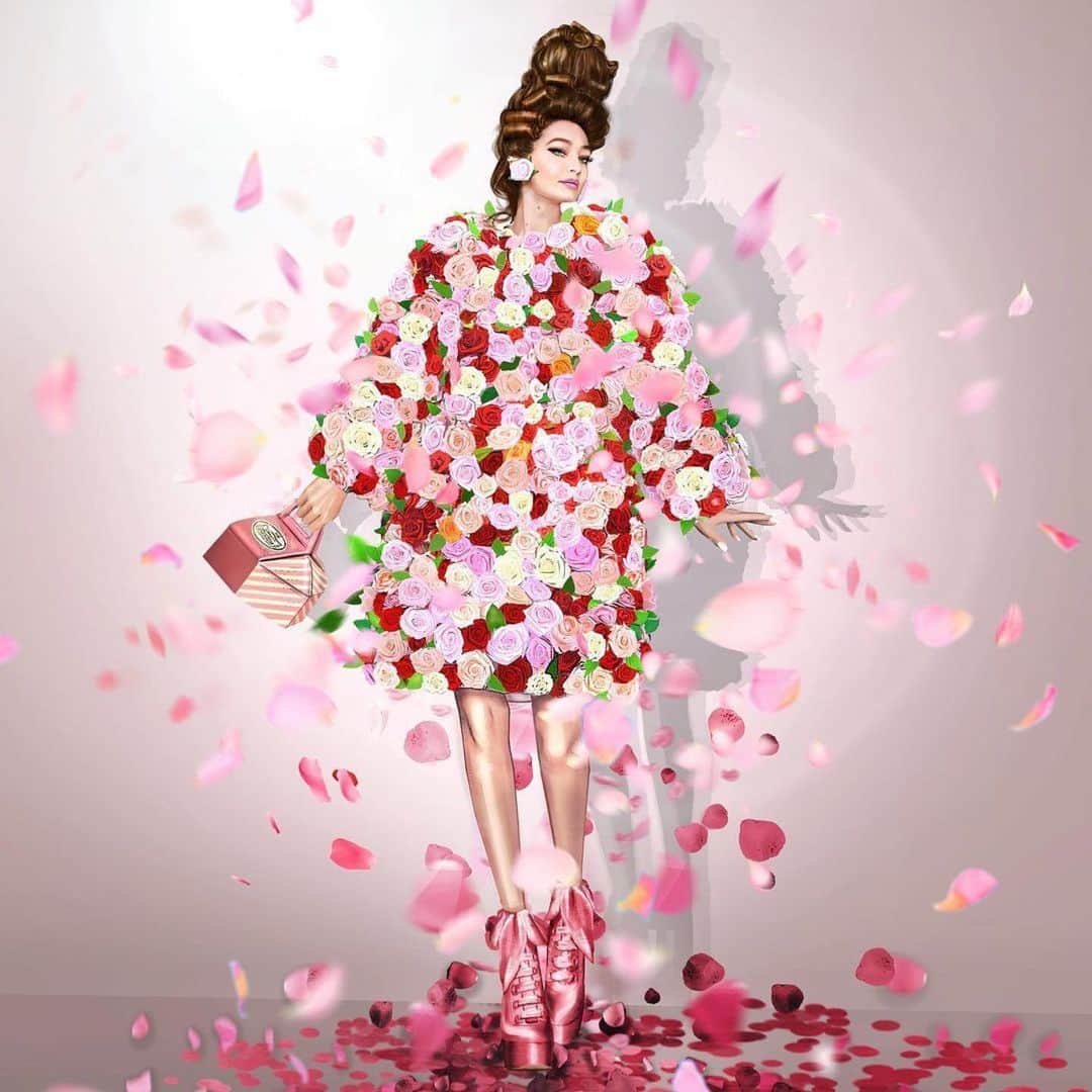 Moschinoさんのインスタグラム写真 - (MoschinoInstagram)「Happy Valentine’s Day 💕🎀💕 #Repost @adriana.chiluti ・・・ #happyvalentinesday 💕🌹  🎨 Inspired by @moschino @itsjeremyscott #fw2020 💝 @gigihadid #gigihadid  #moschino #roses #look #gigihadid #photomontage#digitalpainting  #fashionillustration #fashiondrawing #fashiondesigner #surrealism #fantasyart #artwork #sparkle #digital #fashion #design #editorial #styling #makeup #adrianachiluti #artwork」2月15日 4時03分 - moschino