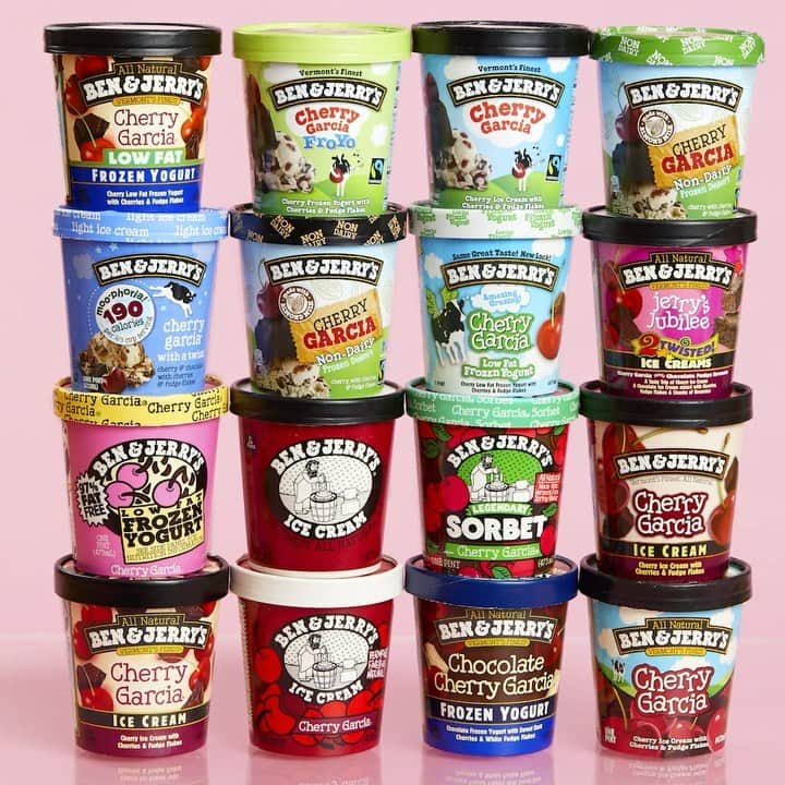 Ben & Jerry'sのインスタグラム：「Happy birthday, Cherry Garcia! 🍒 This legend hit freezer shelves 34 years ago tomorrow and was such a fan favorite that we couldn't resist a few spin-offs over the years. Link in bio!」