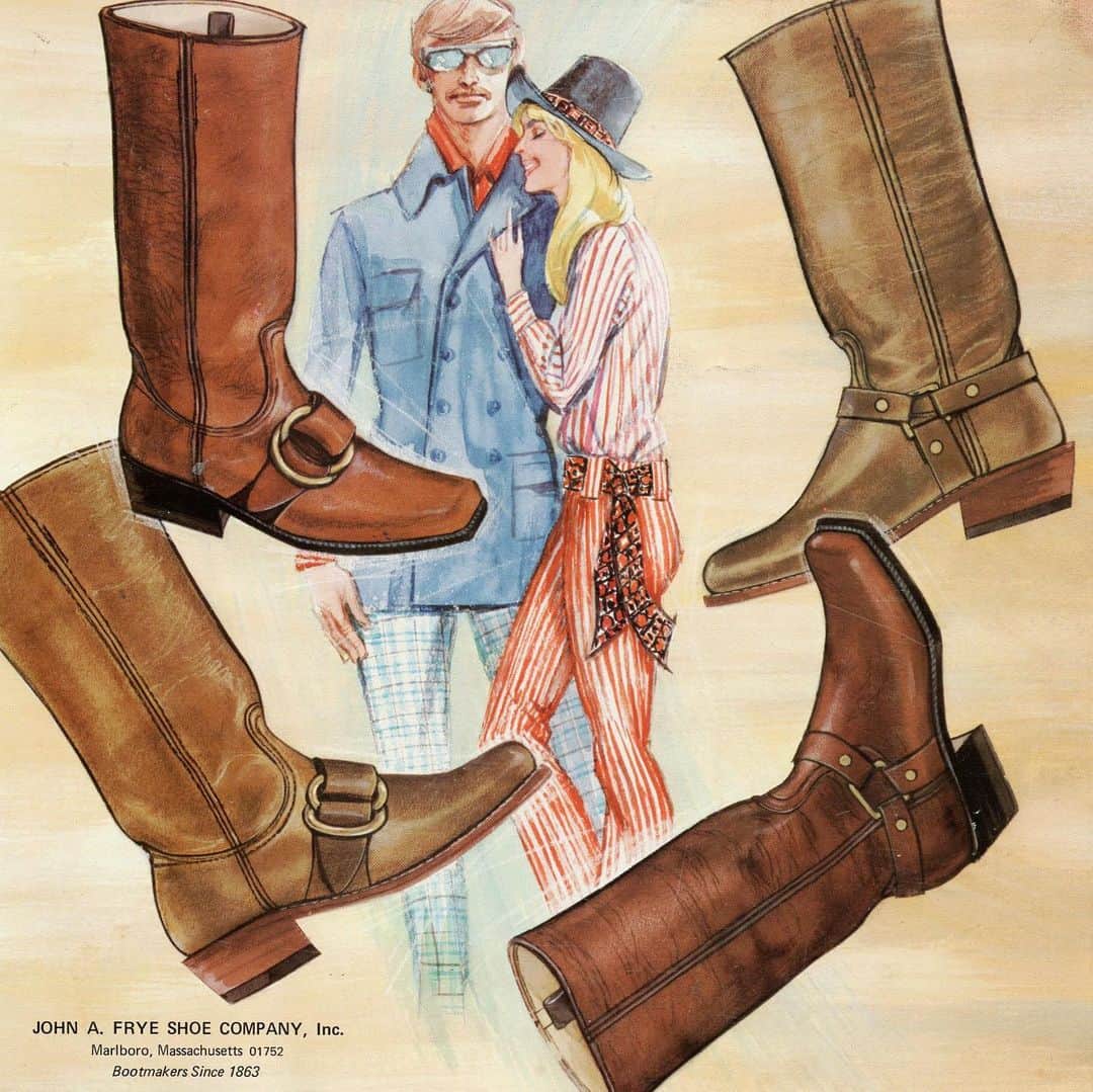フライのインスタグラム：「FROM THE ARCHIVES // Today  we celebrate SOLEmates ♥️ We love this illustration from a 1970s FRYE order catalog. #InMyFRYE #ValentinesDay #1970s」