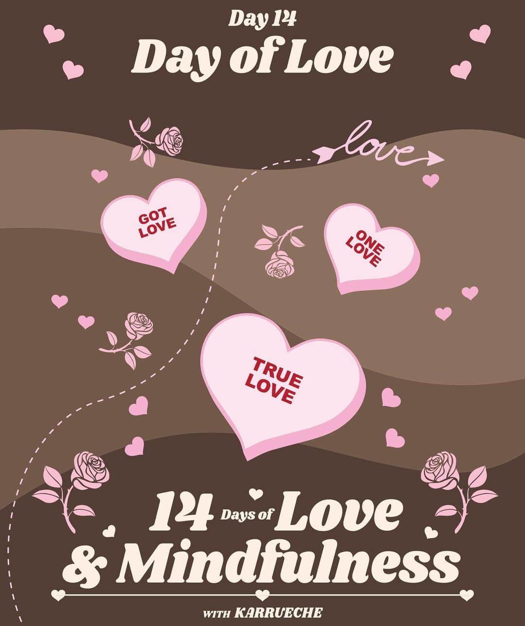 カルーシェ・トランのインスタグラム：「DAY 14 of 14 Days of Love & Mindfulness 🤎🤎🤎🤎🤎 Can’t believe it’s the last day already!! Hope you guys enjoyed the challenge! I’ll be leaving the posts up for a minute so if you weren’t able to join you can always refer back to my page.. since you made it to the end.. today is the day to TREAT YASELF!! Eat a slice cake.. have a drank.. maybe go for another run.. or simply do nothing!! Whatever will make you happy today 😘🤎」