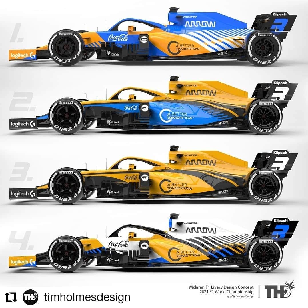 F1さんのインスタグラム写真 - (F1Instagram)「It's a McLaren kinda Monday 😍 Before we see the REAL design for 2021, take a look at these fresh concepts... Which is your favourite? 🎨  📸 #Repost x @timholmesdesign   #F1 #Formula1 #McLaren」2月15日 19時46分 - f1