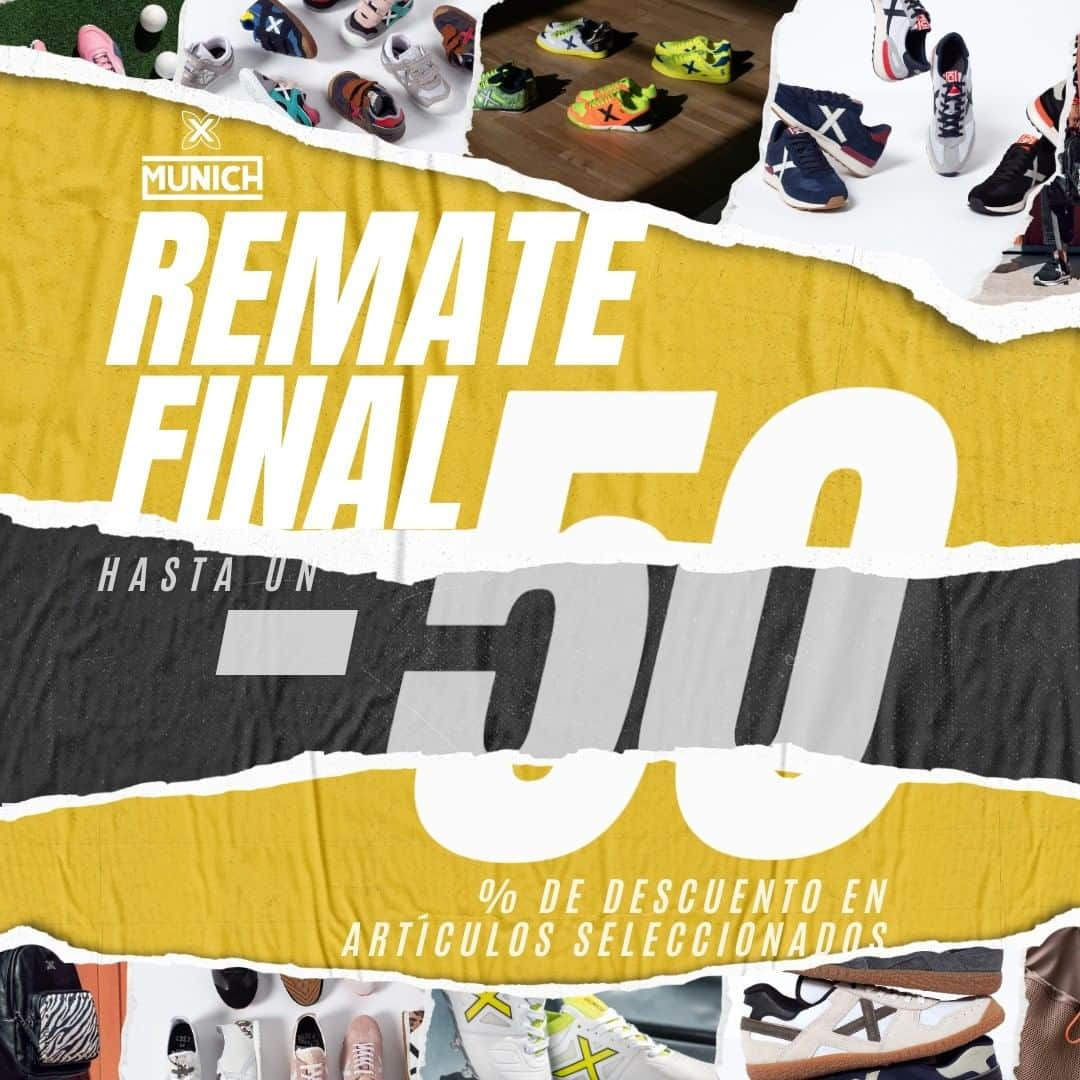 ミュニックのインスタグラム：「💥 REMATE FINAL REBAJAS MUNICH®💥 Desde el 15/02/2021 en web y tiendas 👟✖️ ¡-50% en artículos seleccionados!   ¡Ofertas nuevas cada día! 👉 www.munishsports.com  #MunichSports #Rebajas #tiendasMUNICH #moda #deporte #zapatillasMunich #kids #accesorios」