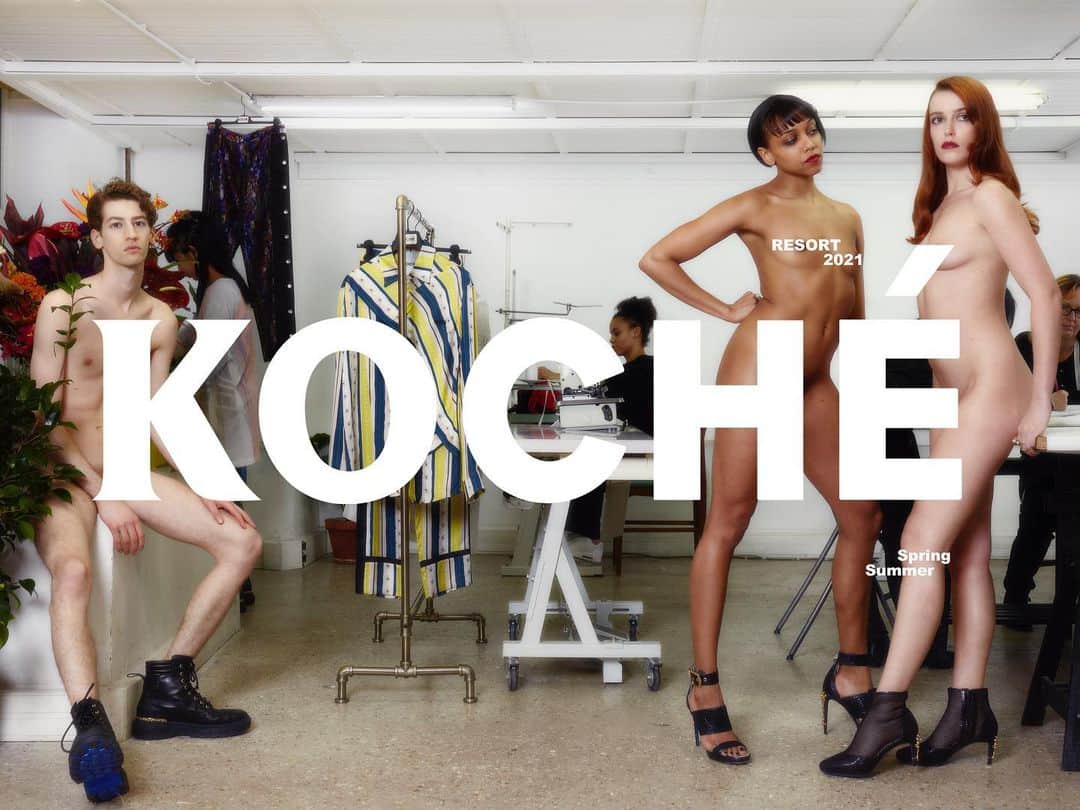 WWDジャパンさんのインスタグラム写真 - (WWDジャパンInstagram)「ニュース：「コシェ」新キャンペーン広告は、モデルをヌードに  「コシェ（KOCHE）」は、2021年プレ・スプリング・コレクションのキャンペーンでヌードのモデルを起用した広告を打ち出した。洋服はデザインチームが作業をする風景に溶け込むよう背景にかけられ、ロゴがモデルの体の一部を隠すよう配置されている。  クリステル・コシェール＝デザイナーのコメントは @wwd_jp のプロフィールのリンクから  PHOTOS : ©︎ FAIRCHILD PUBLISHING, LLC  #コシェ #KOCHE #ChristelleKocher #adcampaign」2月15日 20時47分 - wwd_jp