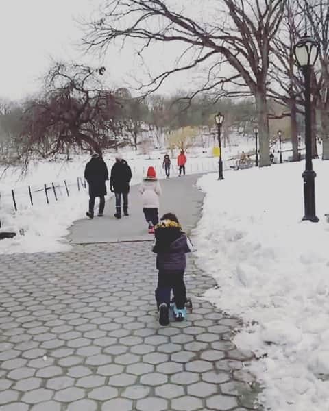 中鉢明子のインスタグラム：「−2℃🥶 My husband took them to the Central Park and sent me the video. #weekend #winter #NewYork ダディーが上のこたちを連れ出してくれて送ってくれた動画 #冬のセントラルパーク #マイナス2℃。今年はニューヨークらしい雪続きの寒い冬。#週末 #姉弟 #5歳と2歳 #子育て #ニューヨーク #スキーウェア #スクーター #5yearsold #2yearsold #sibilings」