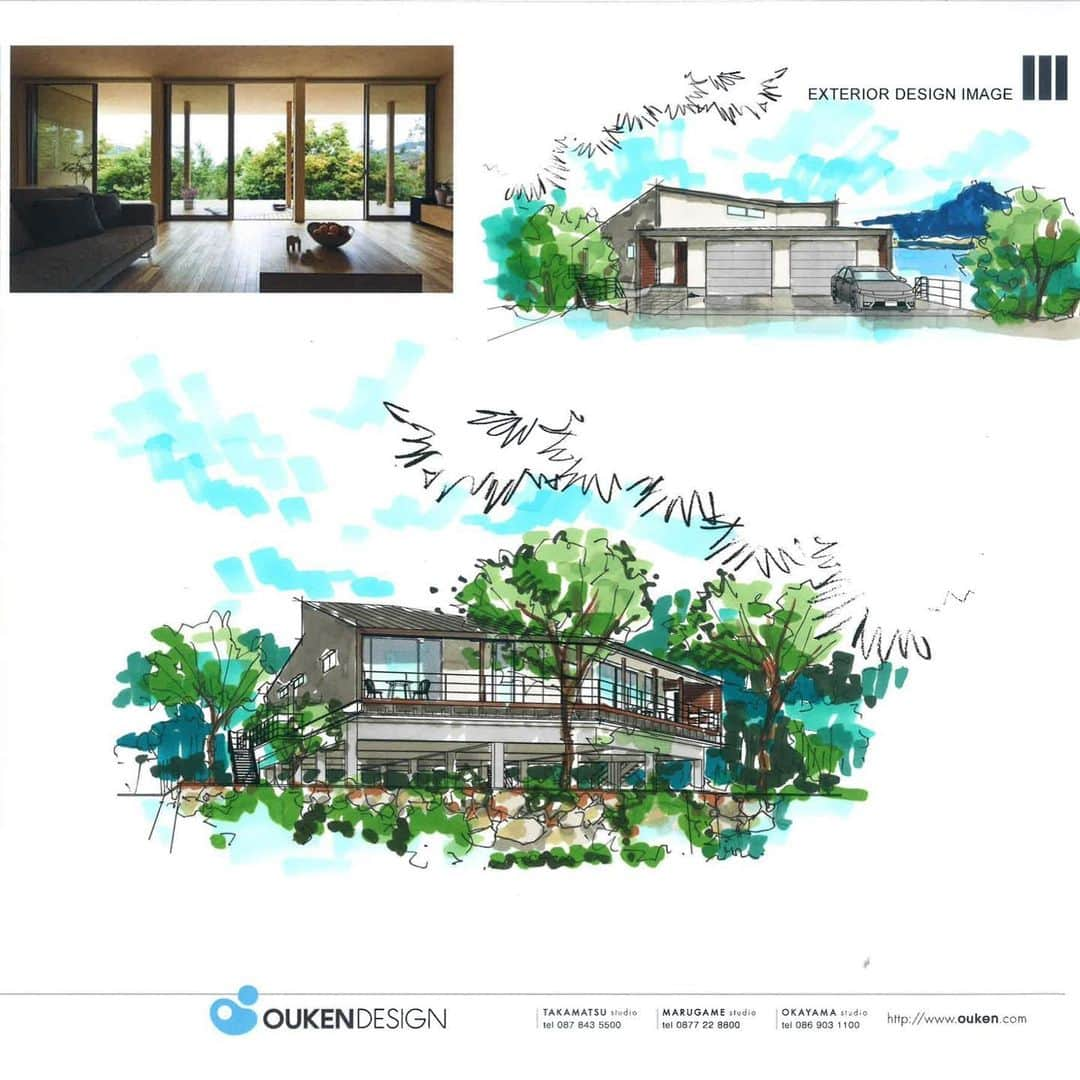 OUKEN DESIGN - 株式会社旺建のインスタグラム：「. 🖊パース🖊  パースとは遠近感のことです。 絵や漫画を描くときに耳にしたことがあるかたも多いのではないでしょうか？ . -子供たちが庭で遊ぶ姿をリビングから眺める -中庭のシンボルツリーが家族の帰りを出迎える パースをイメージしながら設計することは、住んでからの充実感に繋がると思っています。  いえづくりの際には、頭の中のイメージをそのままお伝えください。 当社の建築家たちがカタチづくります！  #パース#内観パース#外観パース#遠近法#建築写真#建築デザイン#設計士とつくる家 #住宅設計 #店舗設計 #空間設計 #意匠設計 #香川の家 #岡山の家 #インテリア #インテリアデザイン #cocospace #ココスペース #注文住宅 #デザイン住宅 #ouken #旺建」