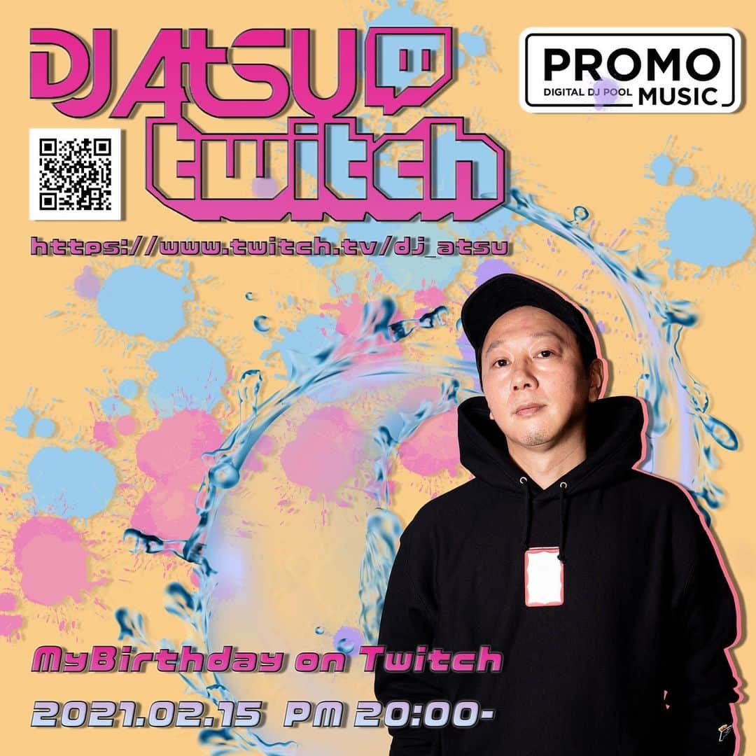 DJ ATSUのインスタグラム：「【Tonight】﻿ ﻿ #Twitch #TwitchJP ﻿ 今夜は、20:00-予定でしたが、恐らく21:30-くらいからのスタートになりそうです。すいません。﻿ ﻿ 今日は、自分の誕生日ですのでお時間あればお立ち寄り下さいませ☆﻿ ﻿ https://twitch.tv/dj_atsu」