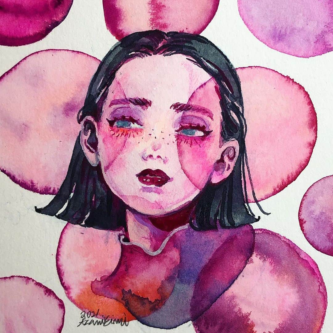 eimiのインスタグラム：「🎈 ﻿ #イラストレーション#水彩イラスト#水彩插畫#eimicroquis#eimi#AzamiEimi#illustration#drawing#girlsillustration#pink#artwork#watercolorpainting」