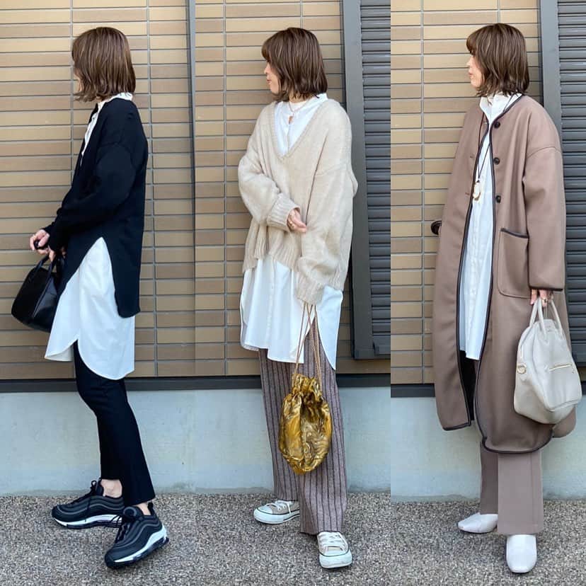 のインスタグラム：「コーデの記録😊 ・ @shes_closet  #バンドカラーバルーンスリーブロングシャツ 着回しコーデ🎵 めちゃめちゃ使えるバンドカラーシャツ💕 ・ long shirt# @shes_closet  ・ ・#fashion#ootd#outfit#code#coordinate#style#stylepoint#instafashion#instagood#instalike#ファッション#コーディネート#コーデ#プチプラコーデ#今日の服#ママコーデ#プチプラ#春コーデ#大人コーデ#ワイドパンツ#今日のコーデ#きょこ#バンドカラー#ロングシャツ#レイヤード#白シャツ#白シャツコーデ」